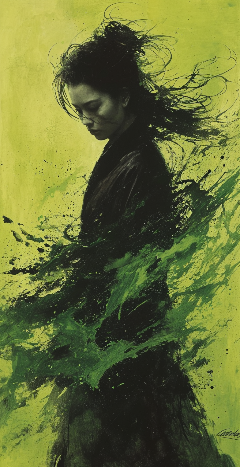 AI generated: Midjourney prompt: modern chinese ink painting in green, in the style... (Midjourney - Character Design)