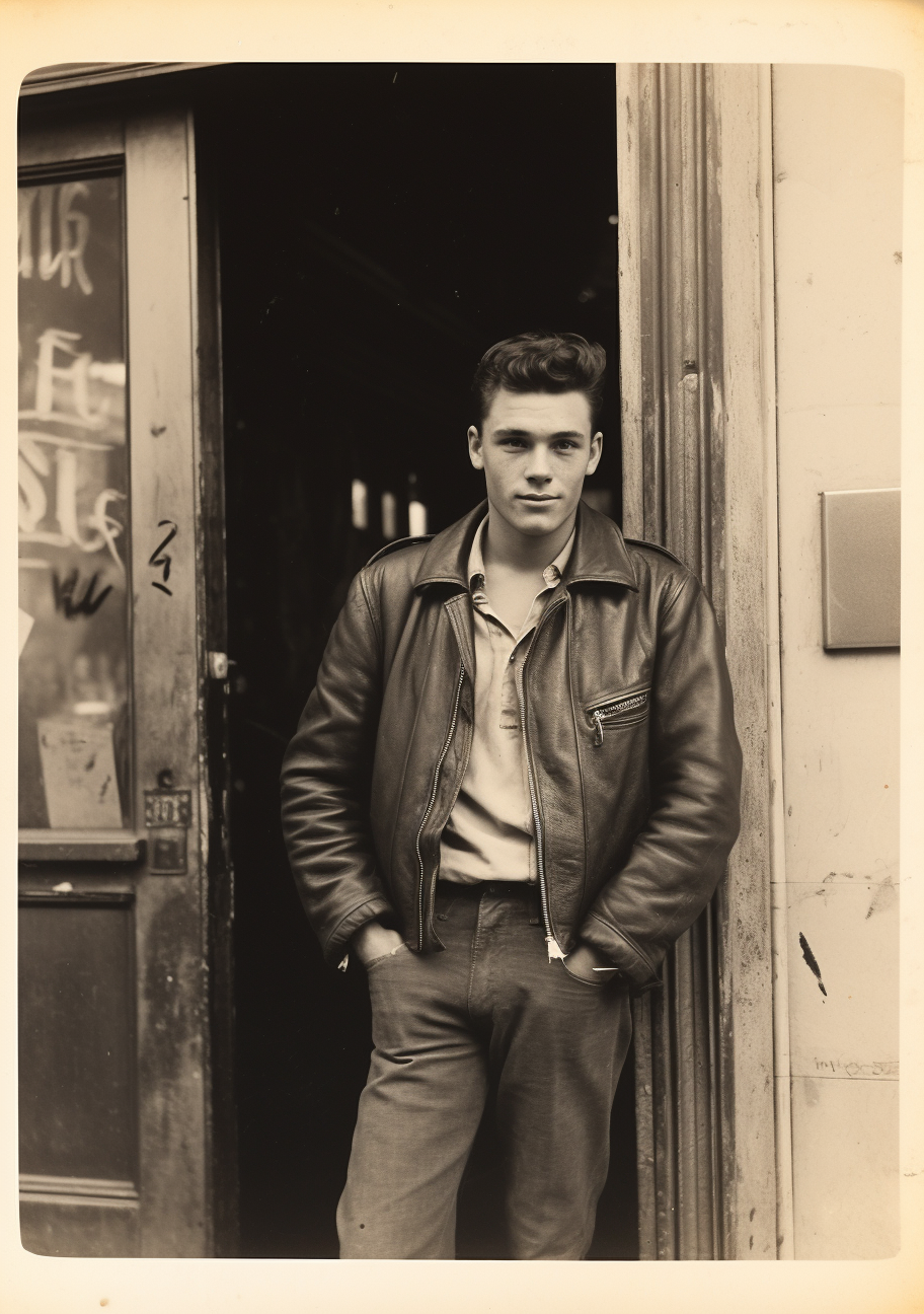 AI generated: Midjourney prompt: vintage photo of a young handsome man in jeans and... (Midjourney - Photography)