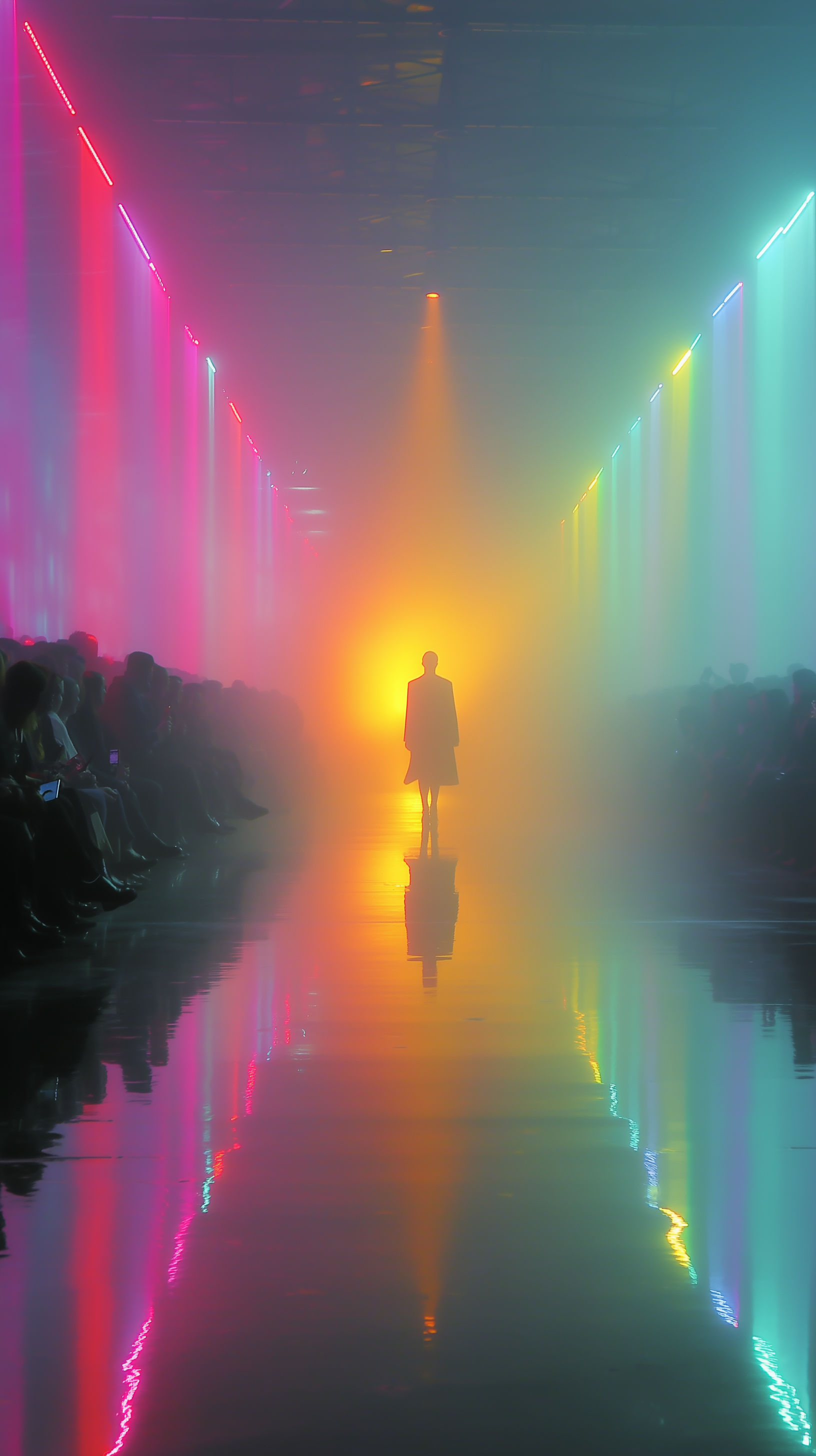 Midjourney prompt: cinematic shoot, fashion runway look, deep foggy w... - Midjourney