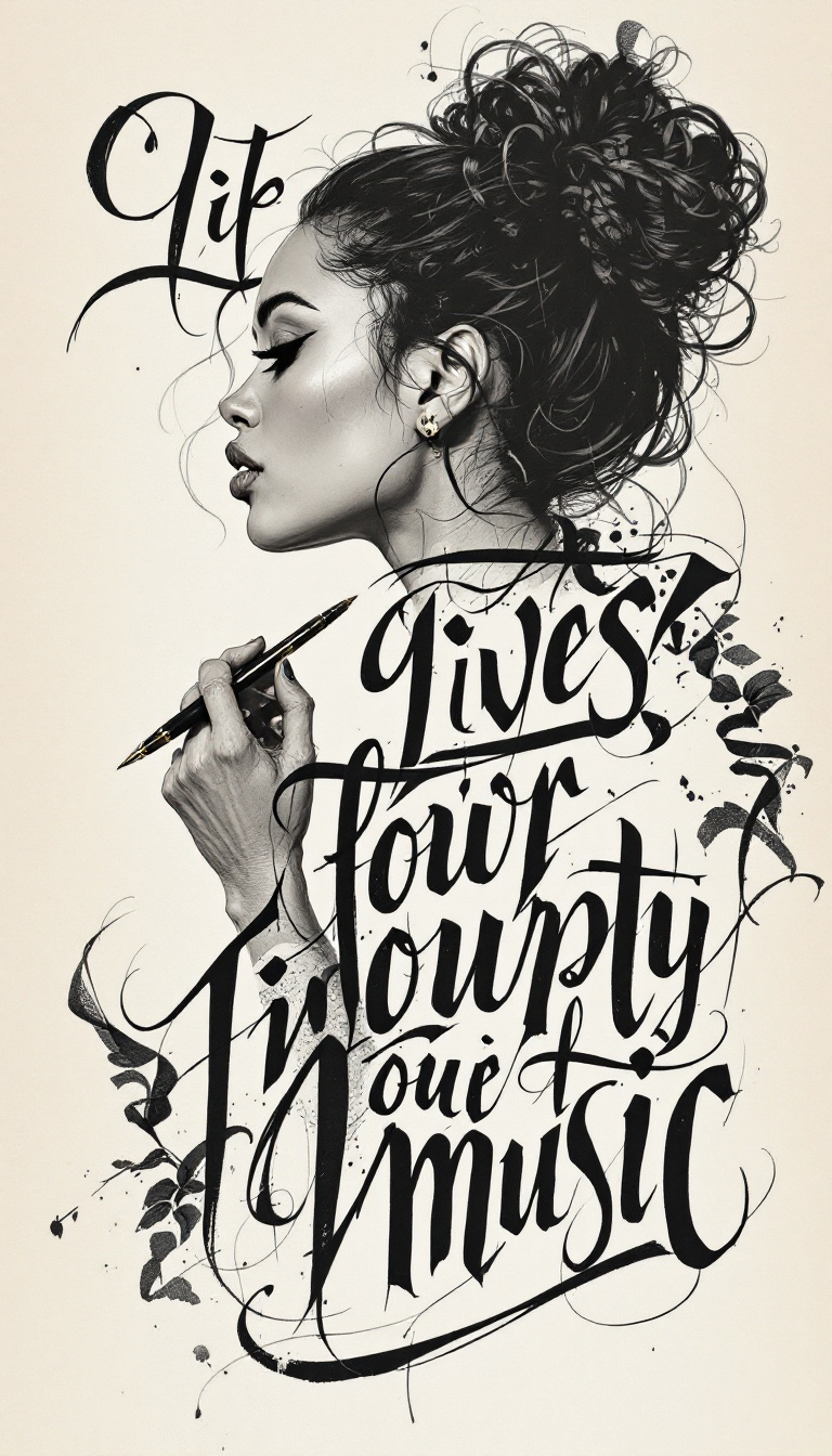 FLUX prompt: Calligraphic Typography, Expressive Letters,...