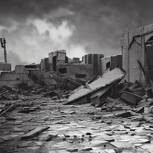 Stable Diffusion prompt: world war 2 destroyed city lands...