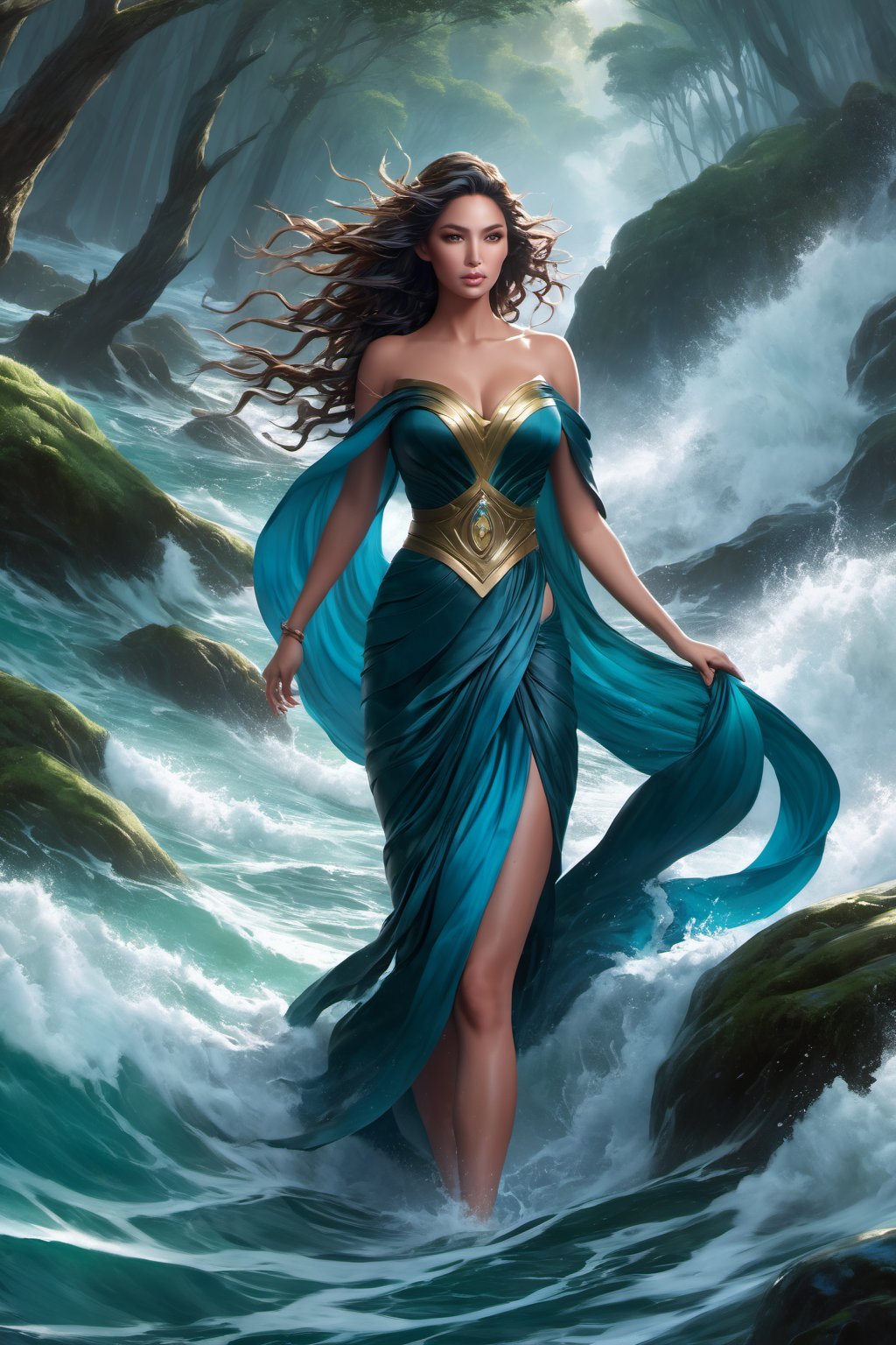 Stable Diffusion prompt: fully clothed powerful goddess o...