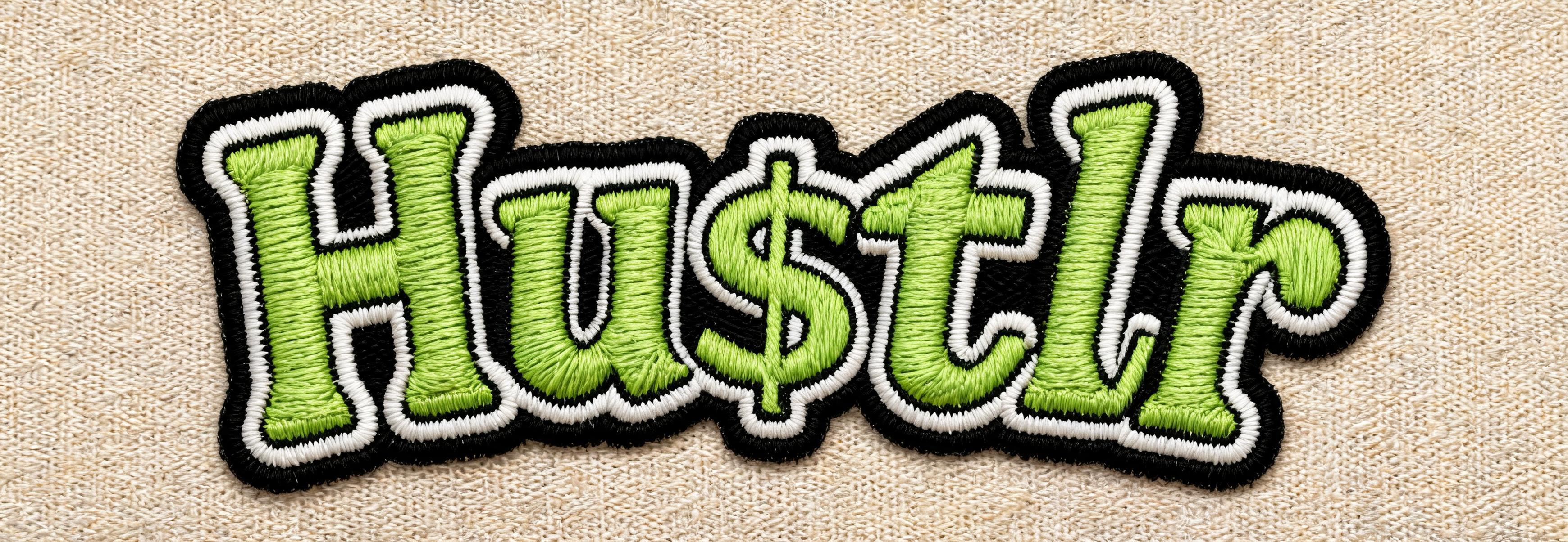 صورة مولدة بالذكاء الاصطناعي: Seedream 5 prompt: Create a varsity embroidered patch saying "Hu$tlr"... (نموذج Seedream 5 - فن مفاهيمي)