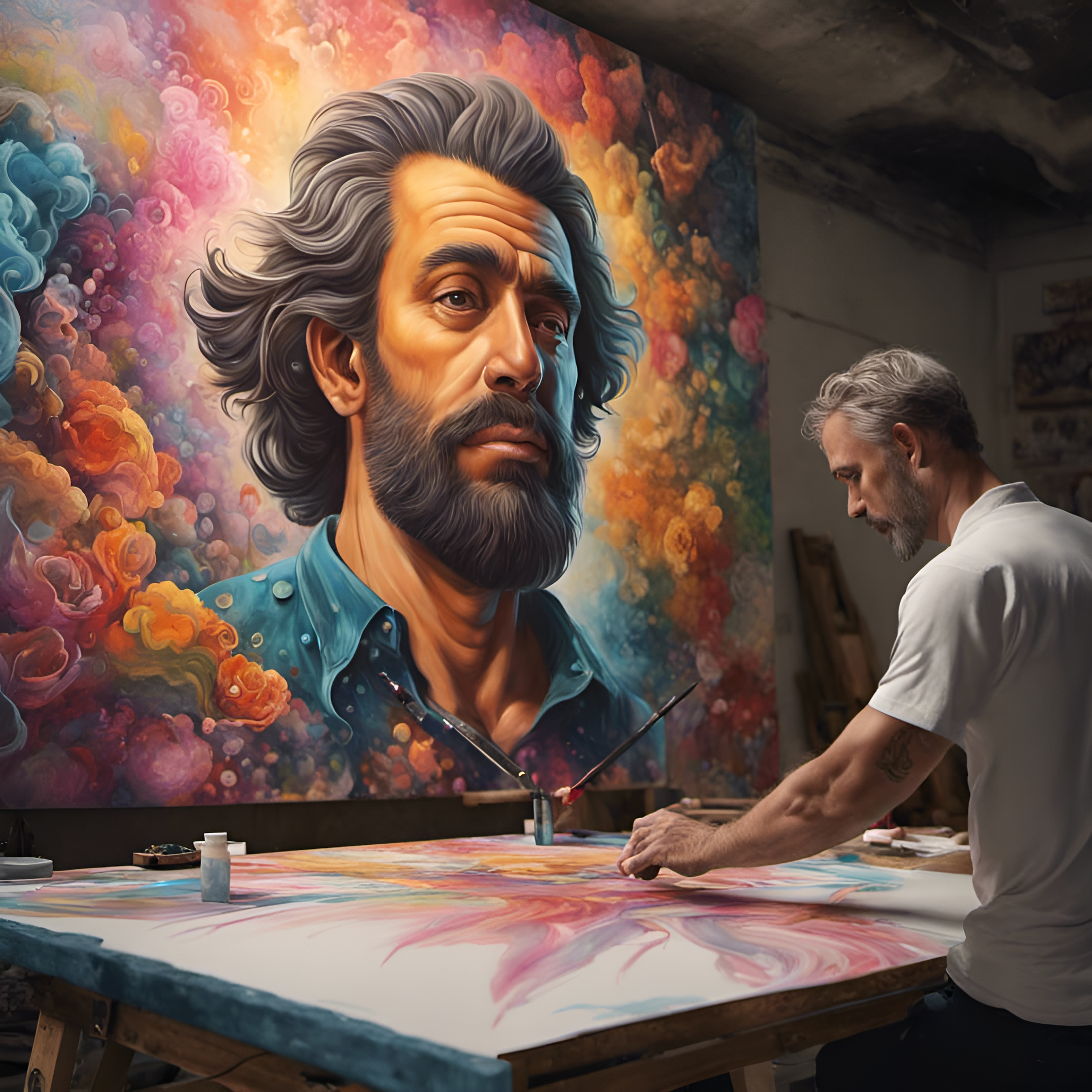 AI generated: Artist Live Mural Evolution & Enhancing (Stable Diffusion - Photography)