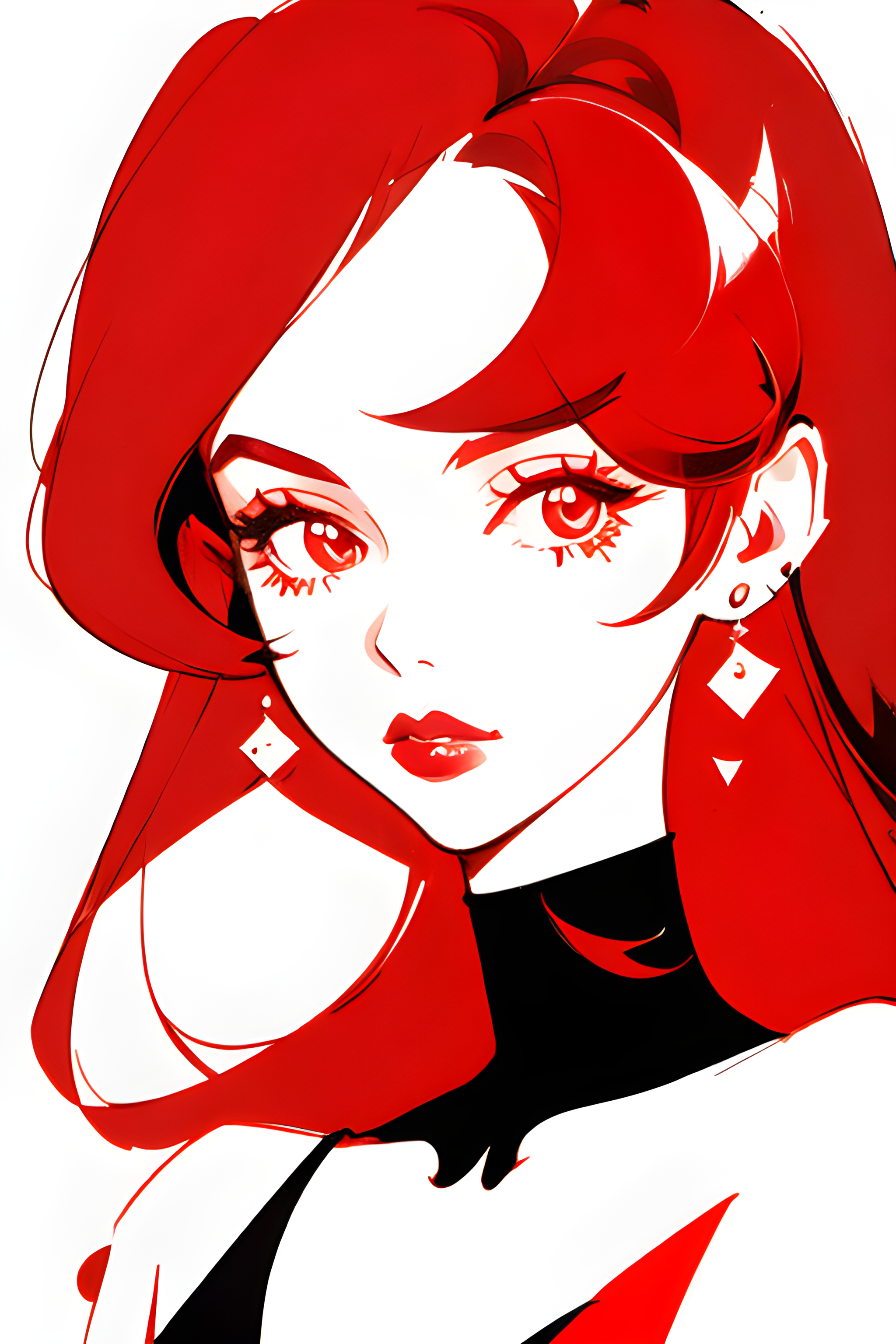 صورة مولدة بالذكاء الاصطناعي: DreamShaper prompt: a girl half body portrait, in red color, channel f... (نموذج DreamShaper - فن مفاهيمي)