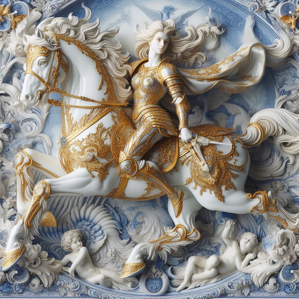 DALL·E prompt: a woman in golden armor riding a horse made out of... - DALL·E