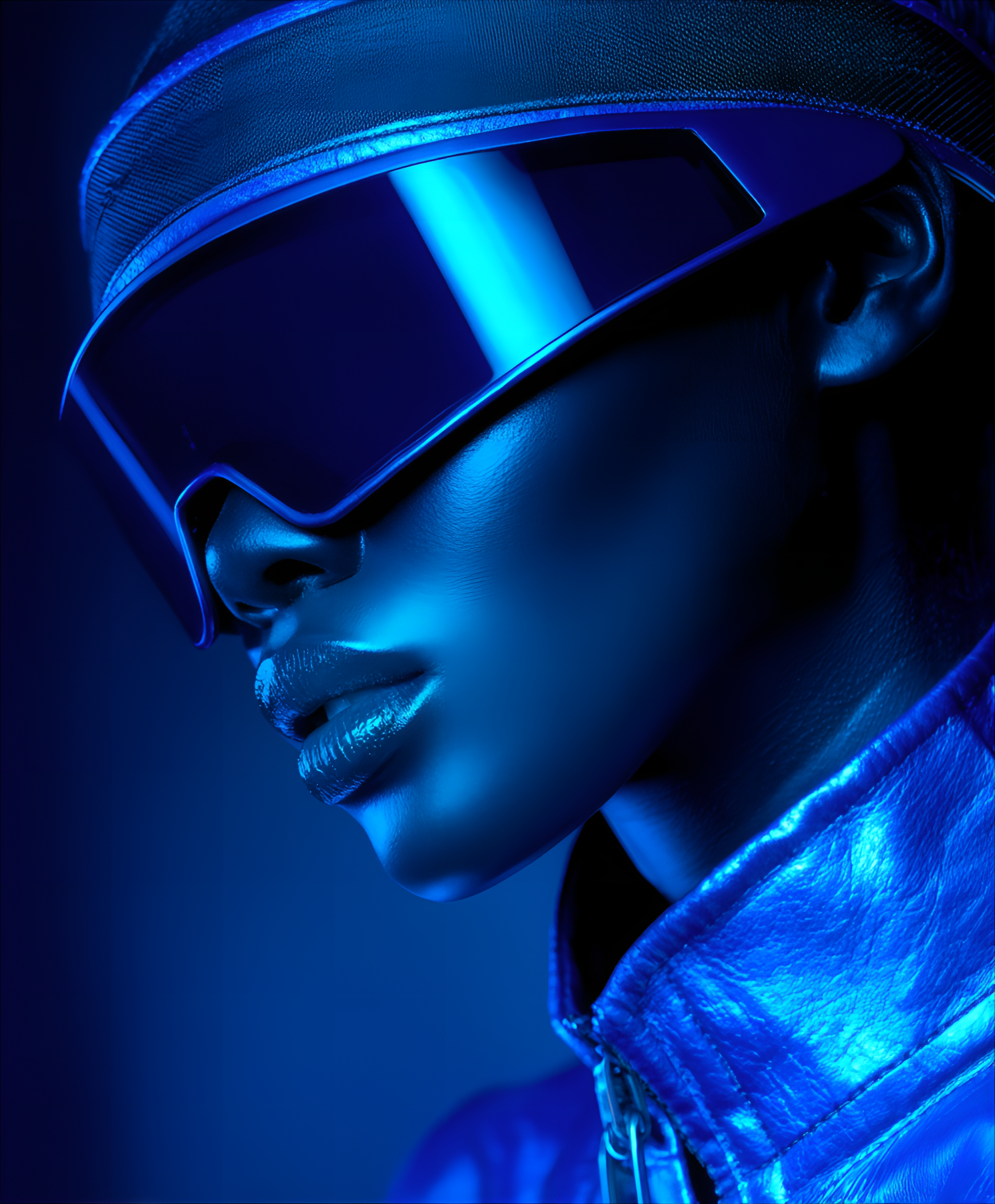 AI generated: Midjourney prompt: low-angle, profile portrait. Dominant use of cool ... (Midjourney - Portraits)
