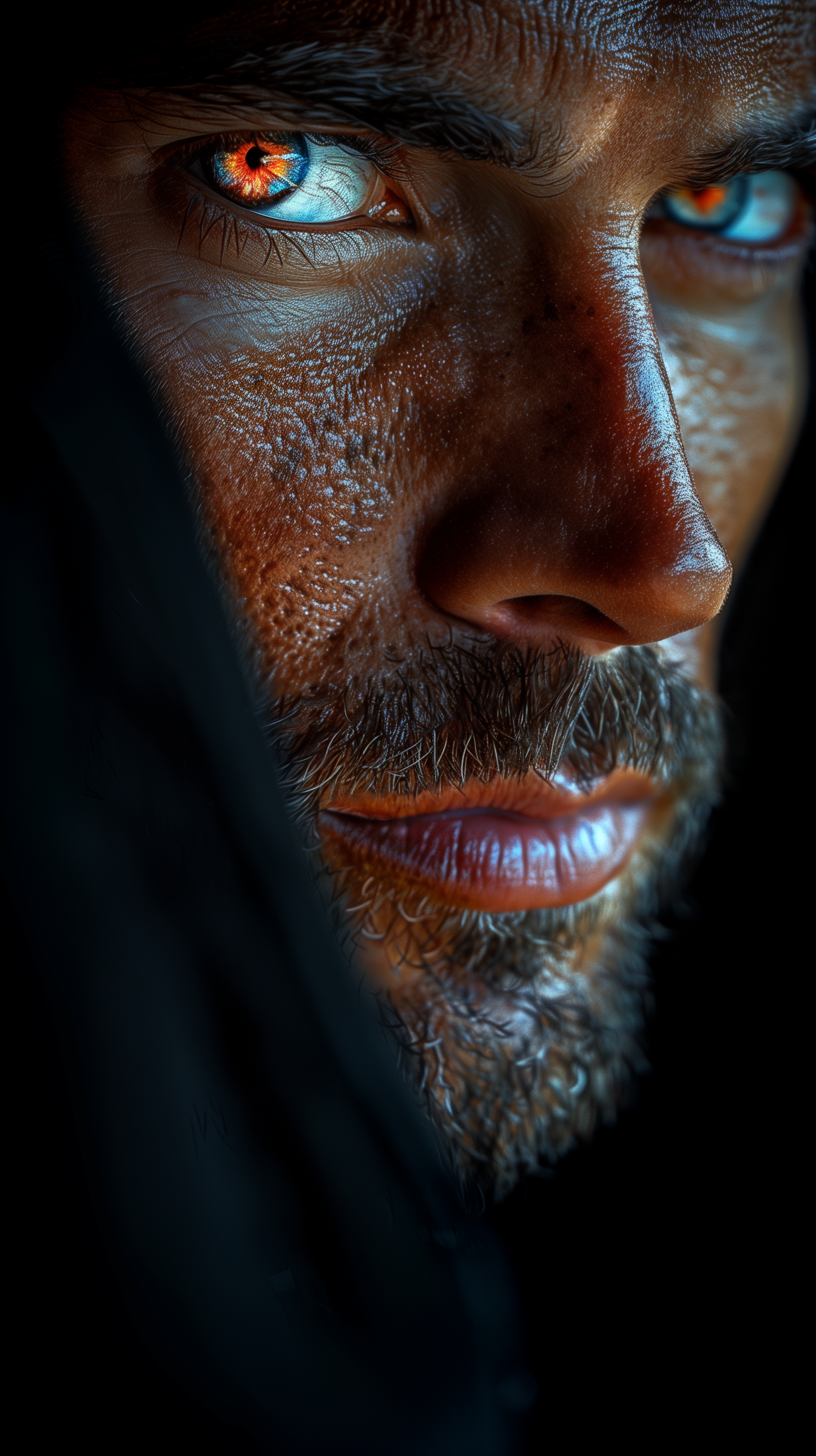 AI generated: Midjourney prompt: dramatic portrait of a man, his face partially obs... (Midjourney - Portraits)