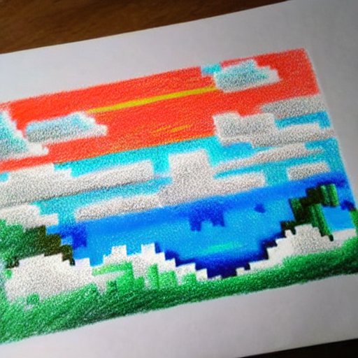 Stable Diffusion prompt: 8-bit drawing, Blue sky Green gr...