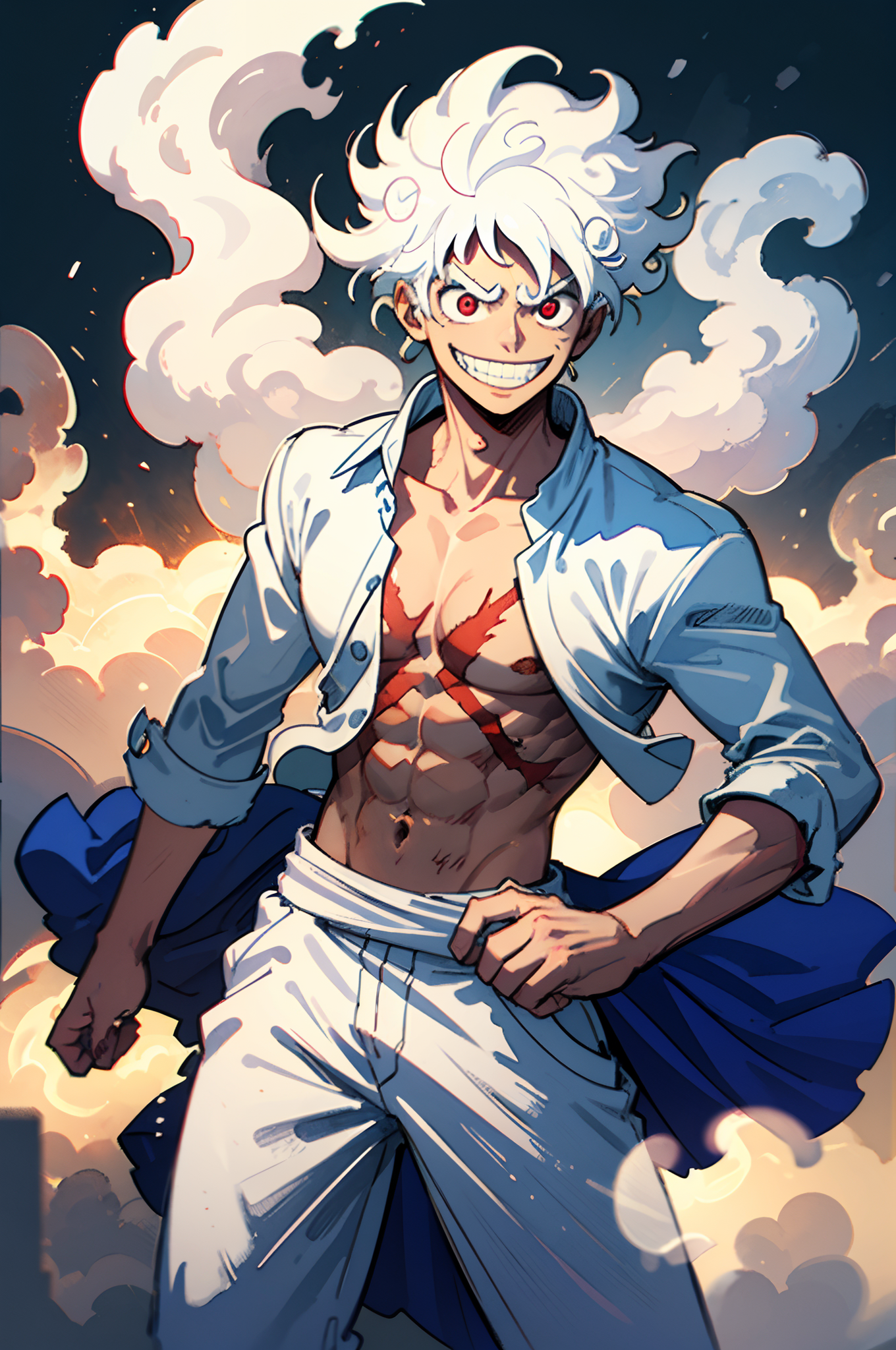 صورة مولدة بالذكاء الاصطناعي: Gear 5th Luffy (نموذج MeinaPastel - أنمي)