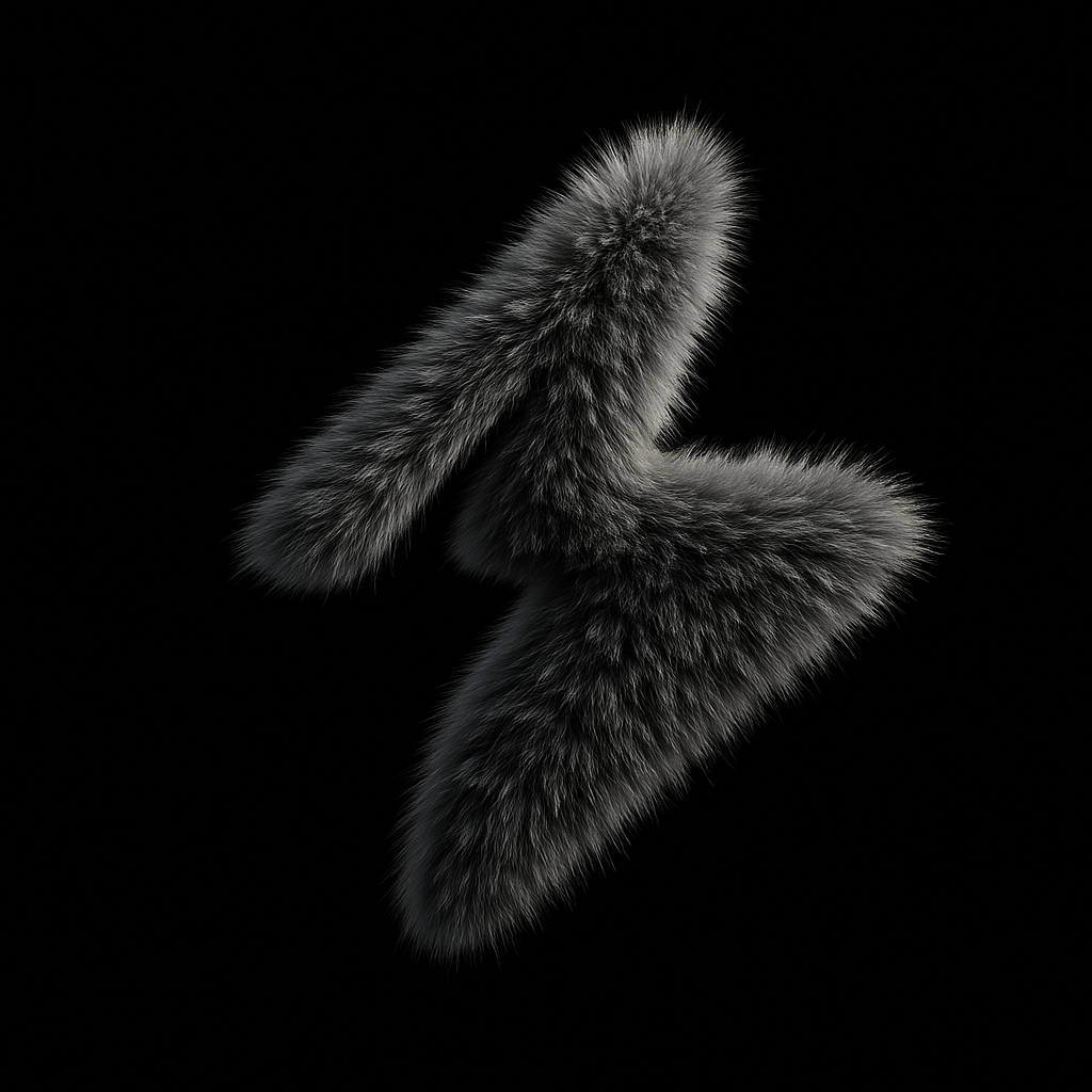 Tactile cozy fur texture, pitch black background, ash gray accents