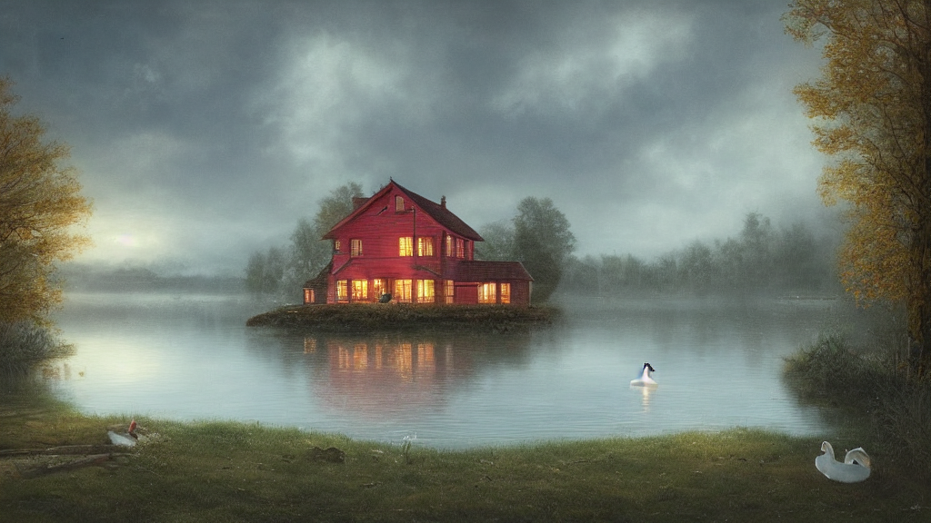 Stable Diffusion prompt: small red wooden cottage by the ...