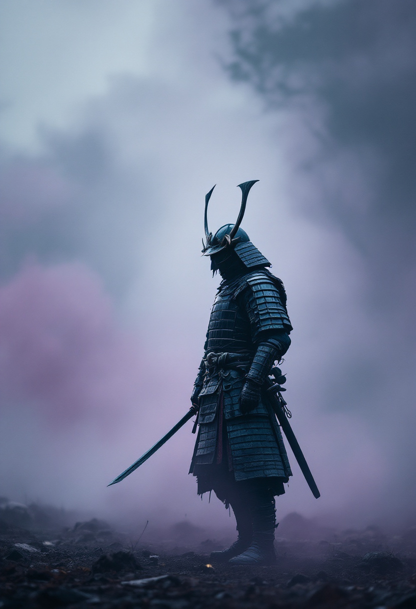 AI generated: FLUX prompt: A lone traditional Japanese samurai in worn armor,... (FLUX - Concept Art)