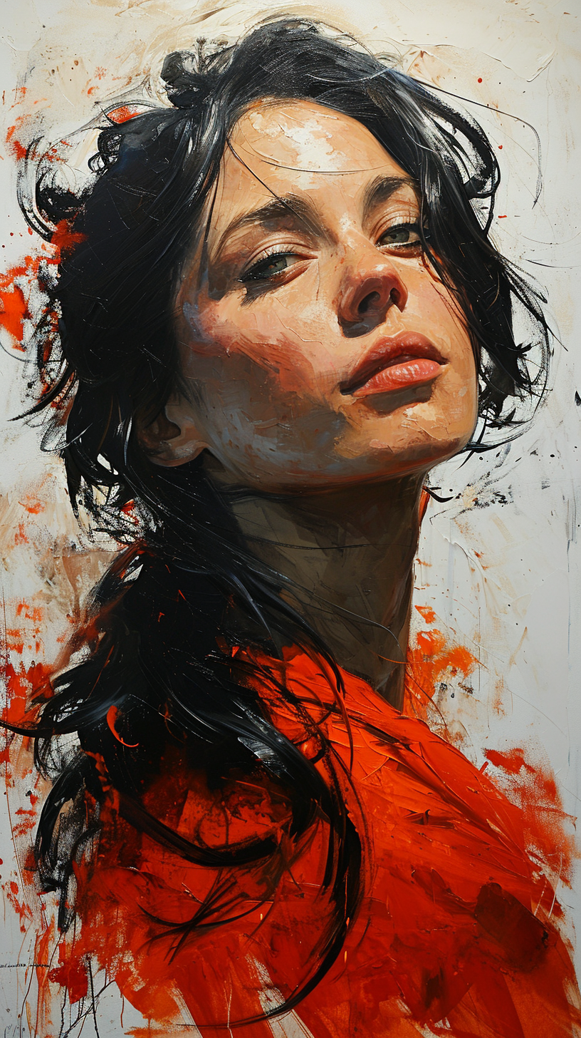 AI generated: Midjourney prompt: a large painting depicting a woman with long black... (Midjourney - Portraits)