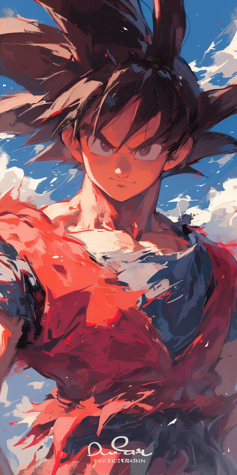 Midjourney prompt: dragon ball, portrait of goku, in the style of str... - Midjourney
