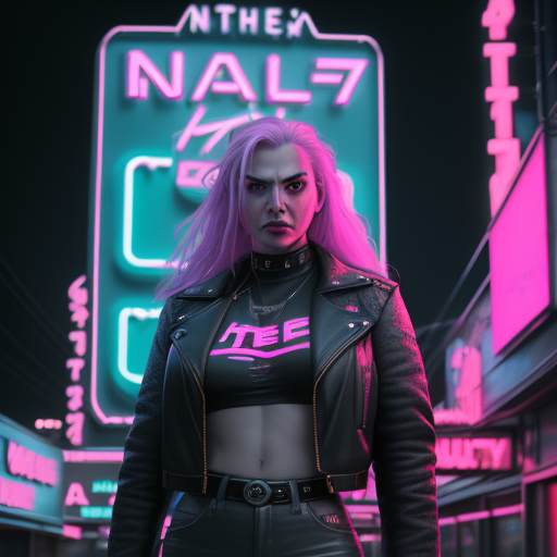 DreamShaper prompt: a woman standing in front of a neon s...