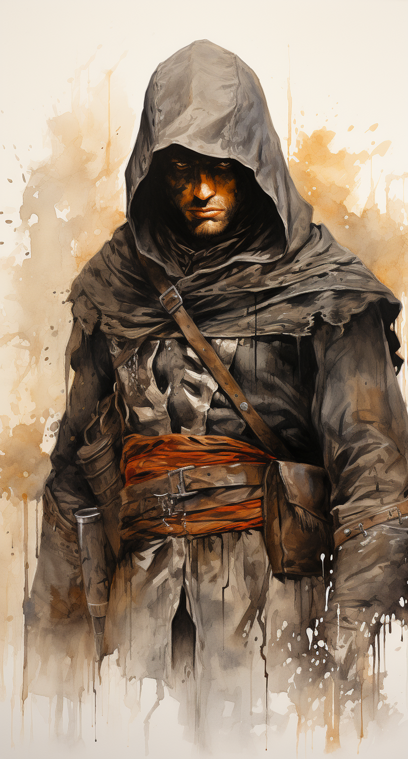 Midjourney prompt: simple pencil sketch of an assassin by Odilon Redo... - Midjourney