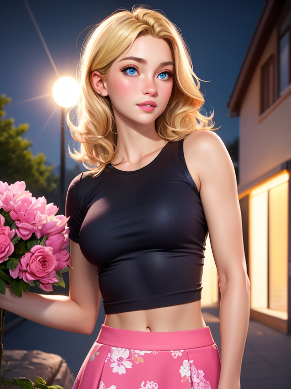 AI generated: Stable Diffusion prompt: realistic, night, 1girl, crop top, blonde hair, bl... (Stable Diffusion - Photography)