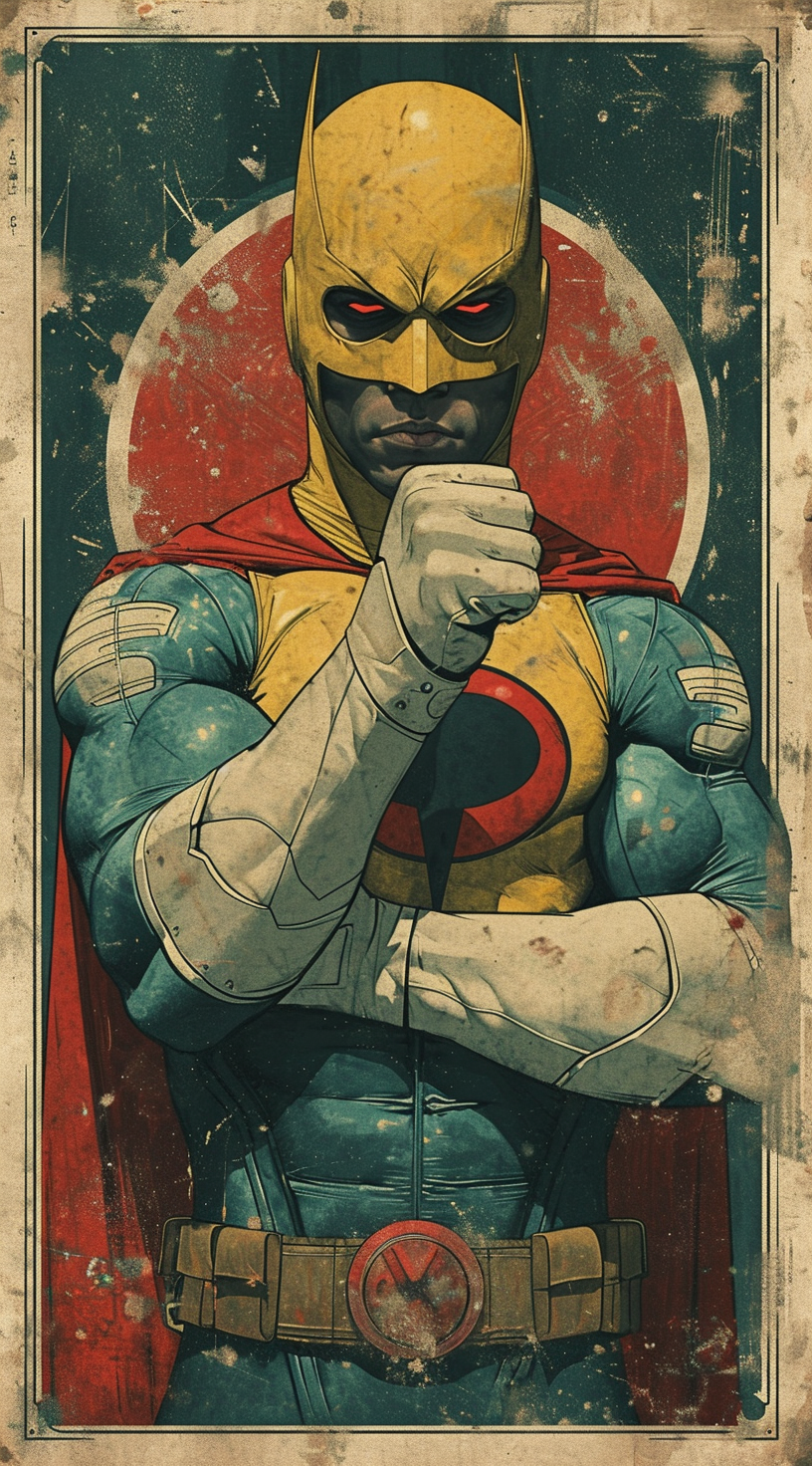 AI generated: Midjourney prompt: an image of a man dressed like a superhero with hi... (Midjourney - Character Design)