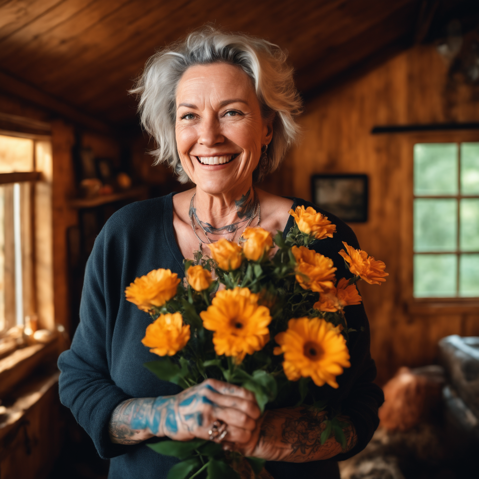 صورة مولدة بالذكاء الاصطناعي: Stable Diffusion prompt: high fashion photo of a middle-aged woman with fai... (نموذج Stable Diffusion - صور شخصية)