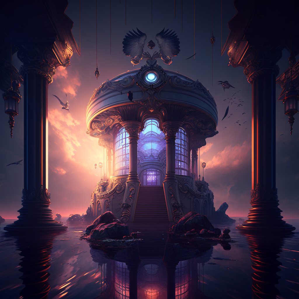 Midjourney prompt: **The Impossible Temple :: 8k :: crims...