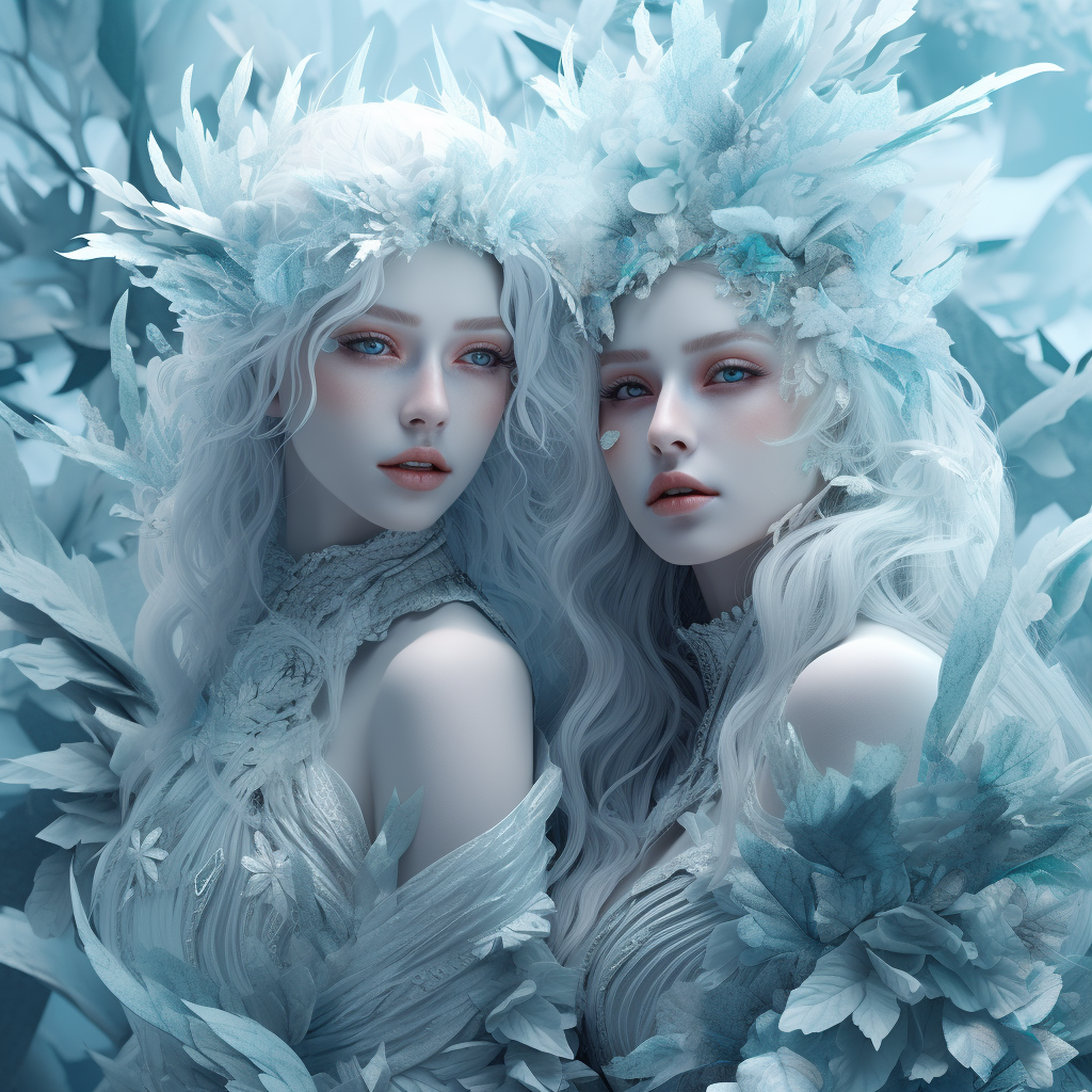 Midjourney prompt: Ice women by rhinese, in the style of ethereal fol... - Midjourney
