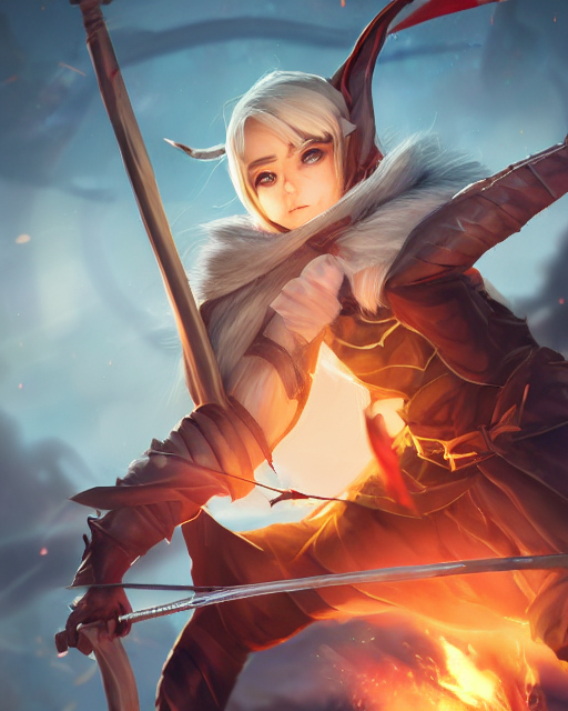 Stable Diffusion prompt: female elf archer in a hoodie wi...