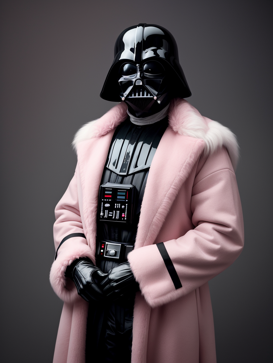AI generated: Stable Diffusion prompt: (Renaissance) painting of darth vader in pink fur ... (Stable Diffusion - Fashion)