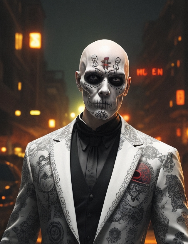 AI generated: Stable Diffusion prompt: high detail, colorful, sugar skull man, white thin... (Stable Diffusion - Fashion)