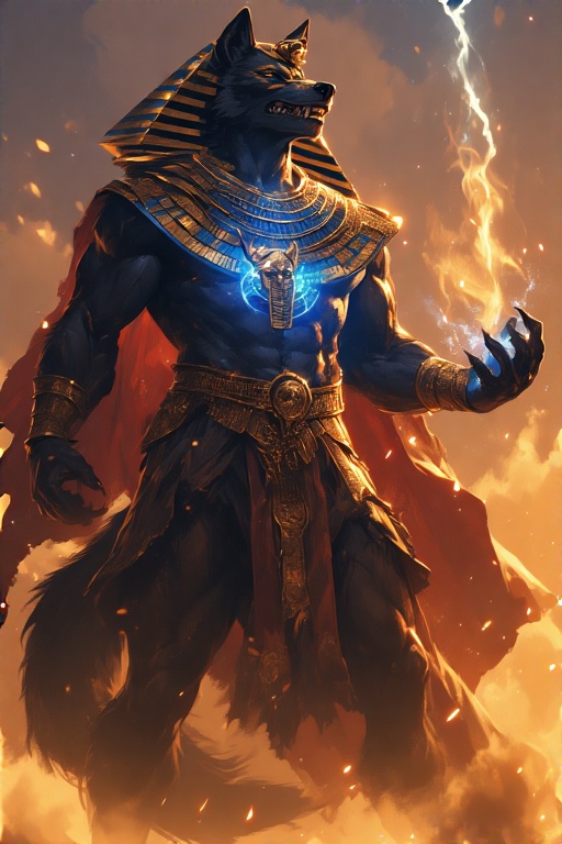 صورة مولدة بالذكاء الاصطناعي: ChatGPT Image prompt: wolf man, telekinesis, muscles, Pharaoh, supernatu (نموذج ChatGPT Image - حيوانات وطبيعة)