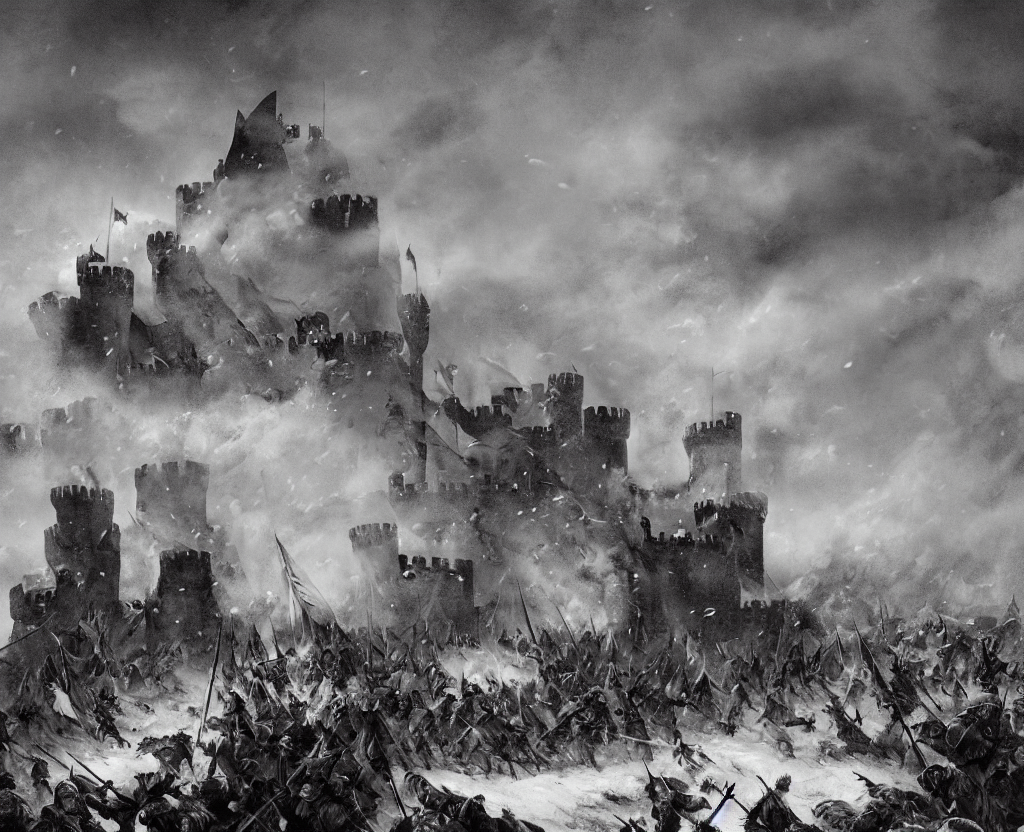 Stable Diffusion prompt: Siege of a medieval castle in wi...