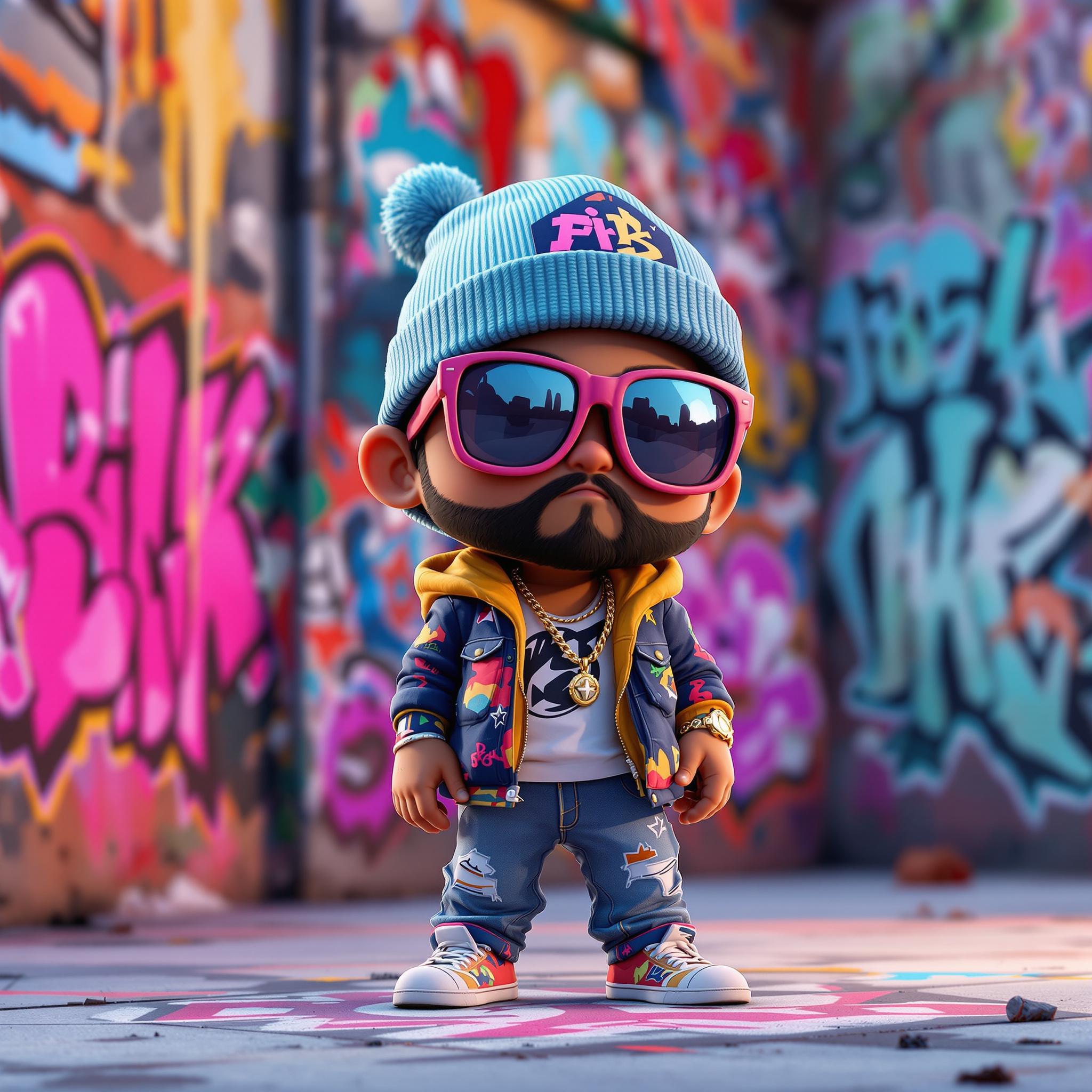 صورة مولدة بالذكاء الاصطناعي: FLUX prompt: 3d vector illustration of a hip hop graffiti chara... (نموذج FLUX - أزياء وموضة)