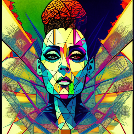 صورة مولدة بالذكاء الاصطناعي: Openjourney prompt: geometric abstract portrait of Bride of Frankenste... (نموذج Openjourney - صور شخصية)