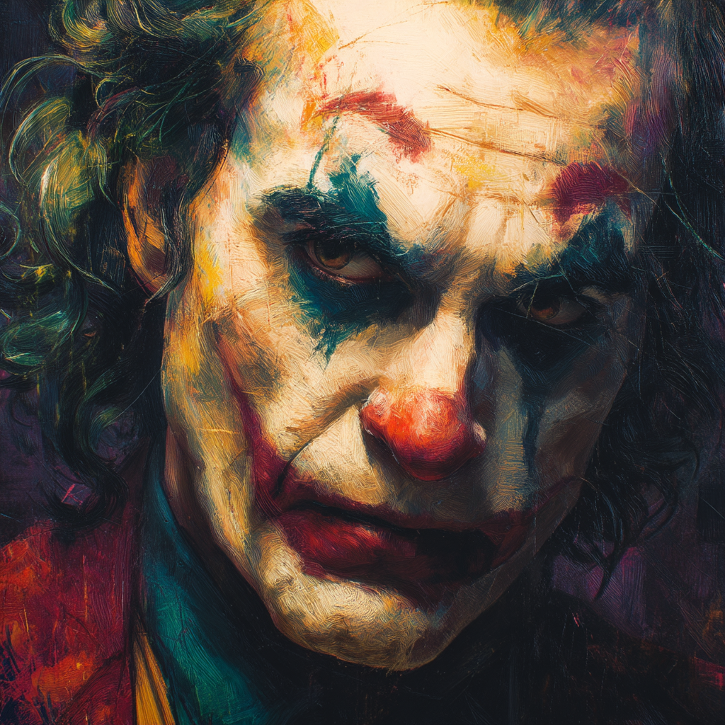 Midjourney prompt: Close-up portrait of the Joker, Caucasian, adult m... - Midjourney