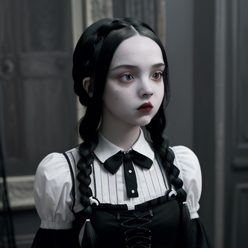 majicMIX realistic prompt: Wednesday Adams, the iconic an...