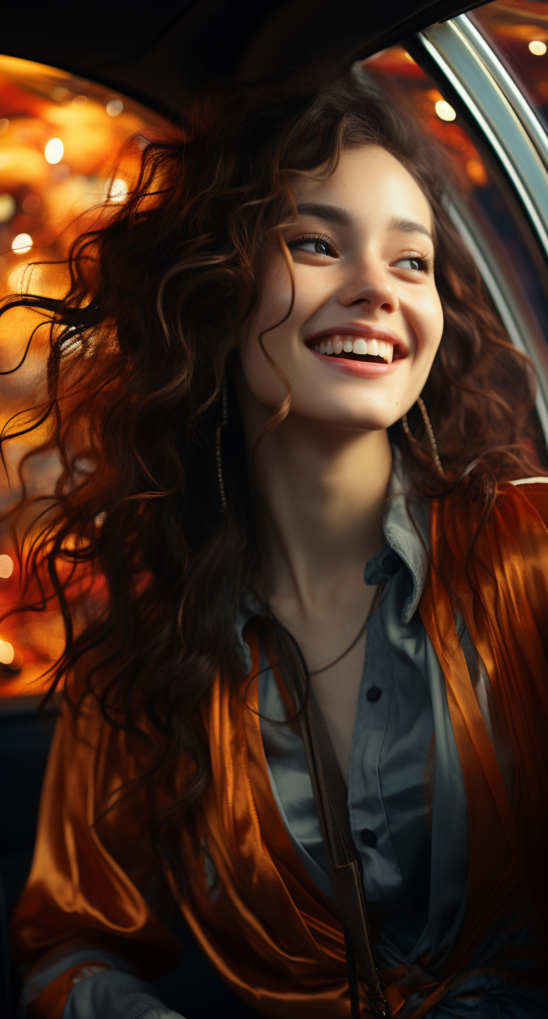 AI generated: Midjourney prompt: a chinese woman in her car, smiling, in the style ... (Midjourney - Photography)