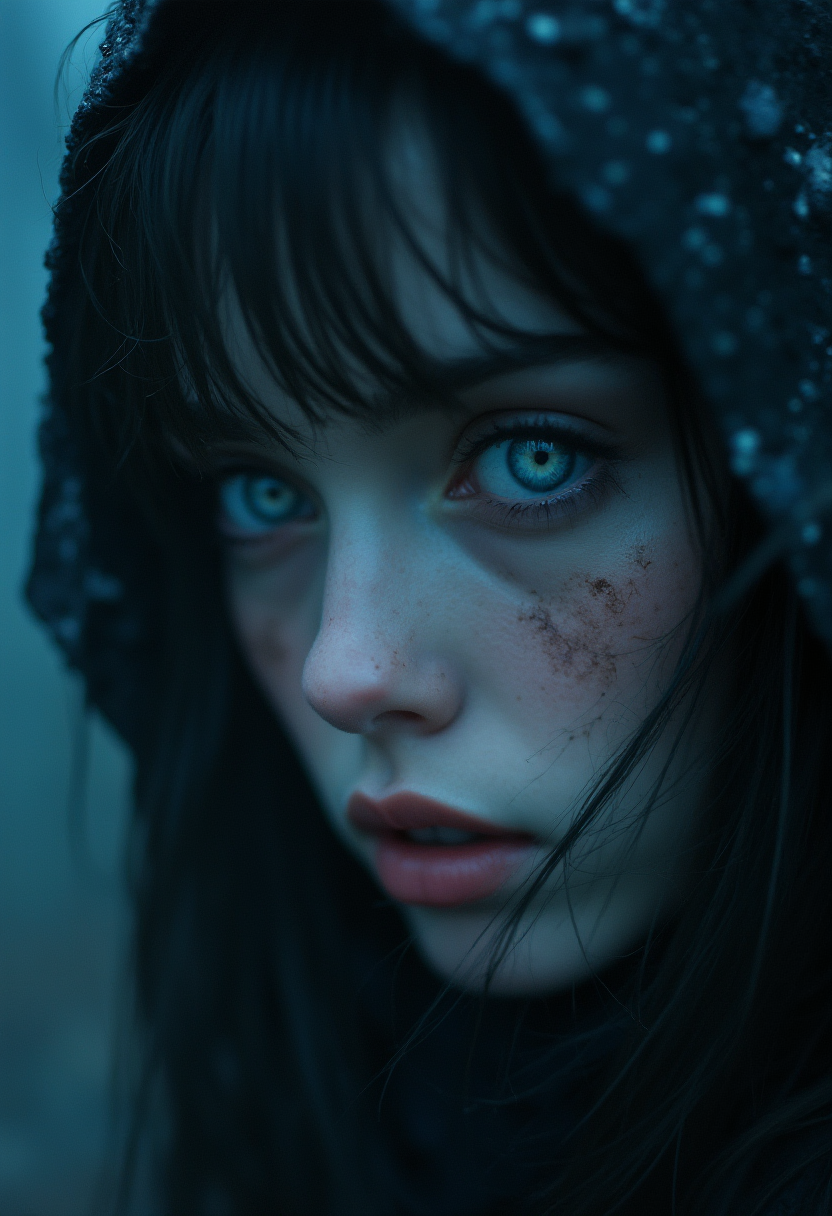 صورة مولدة بالذكاء الاصطناعي: FLUX prompt: A blue eyed women of unknown race by Greg Rutkowsk... (نموذج FLUX - صور شخصية)