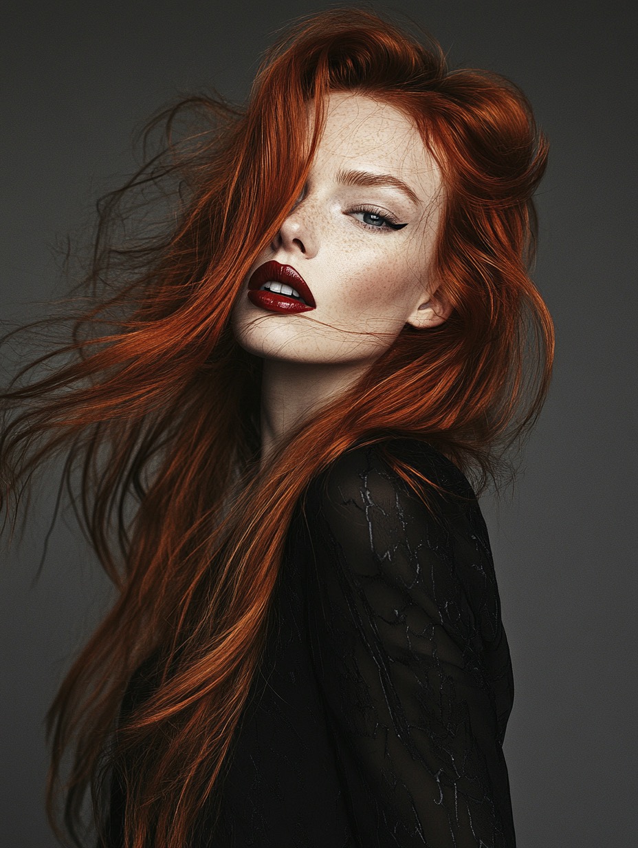 Midjourney prompt: high-fashion editorial portrait of a woman with l... - Midjourney