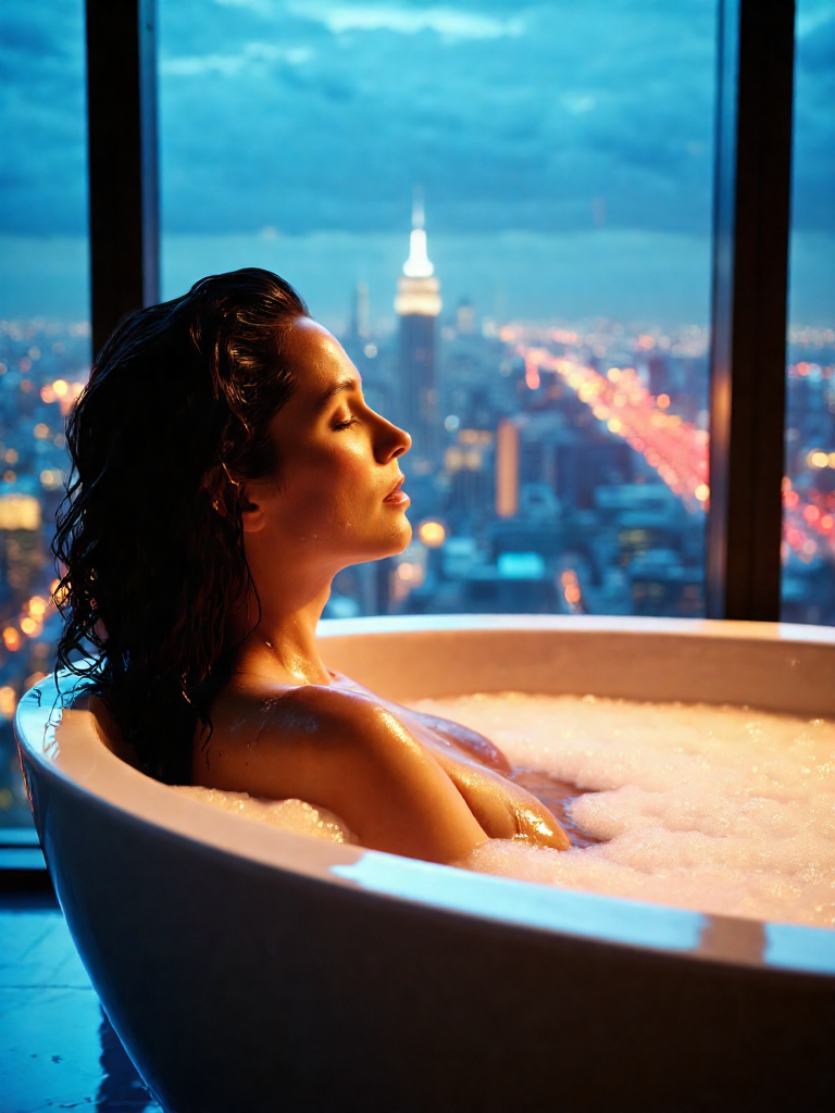 AI generated: FLUX prompt: A woman relaxing in a luxurious bubble bath in a m... (FLUX - Photography)