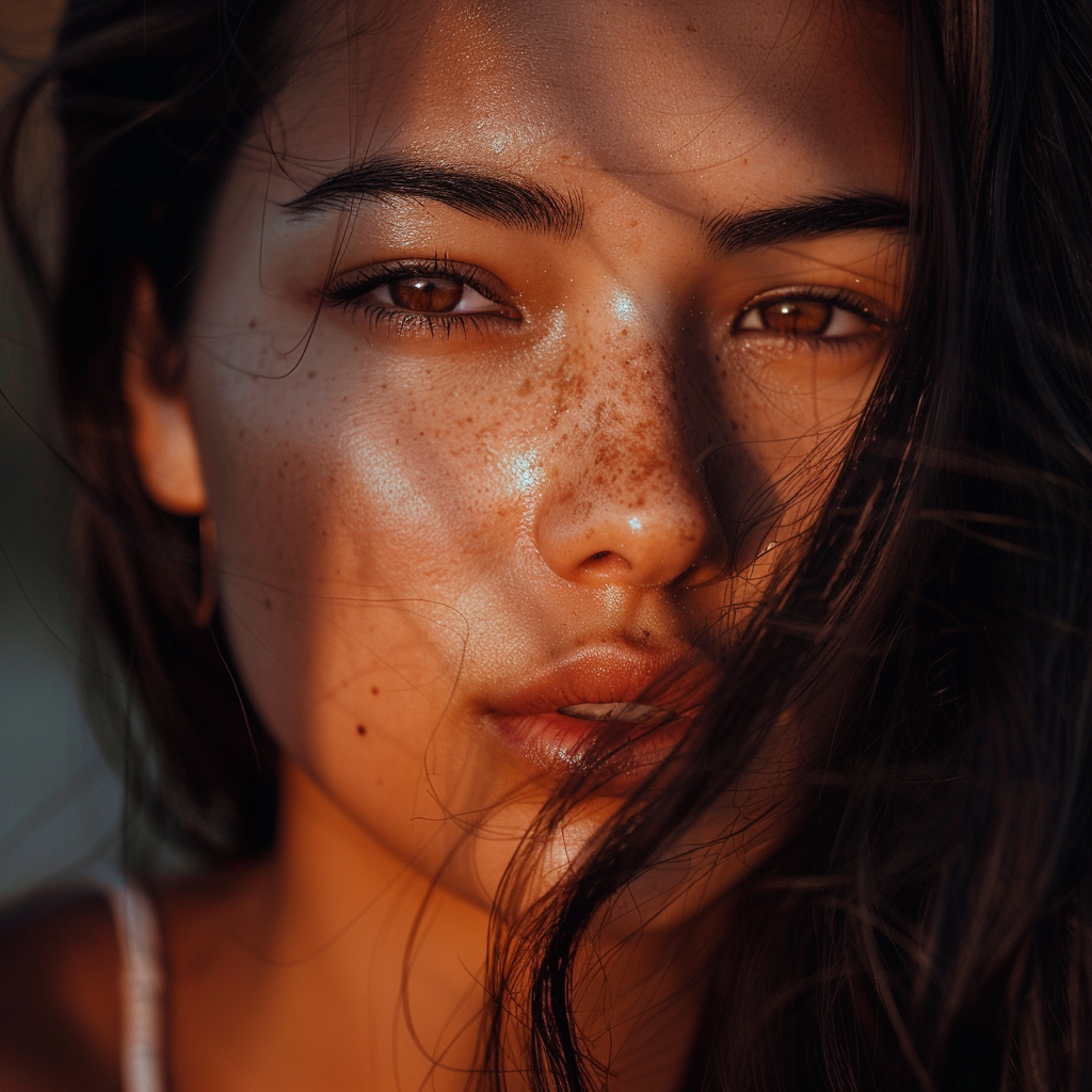 AI generated: Midjourney prompt: up close portrait of stunning chilean woman, studi... (Midjourney - Photography)