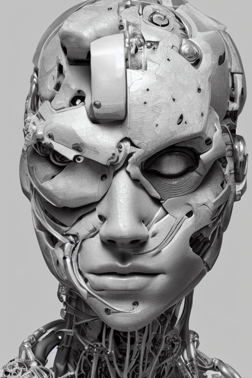 Stable Diffusion prompt: cyborg woman| with a visible det...