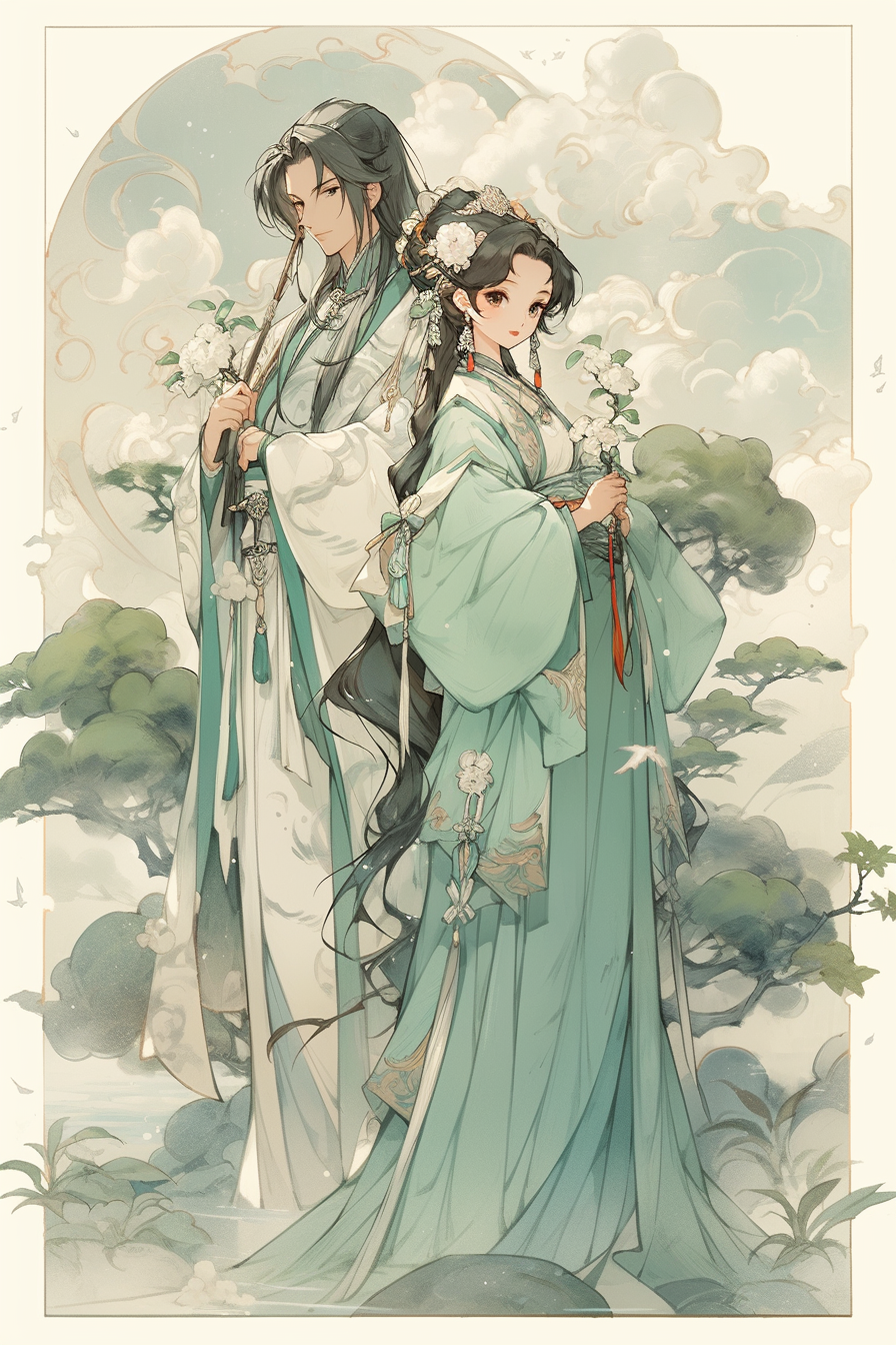 AI generated: Midjourney prompt: A man and a woman standing together, surrounded by... (Midjourney - Photography)