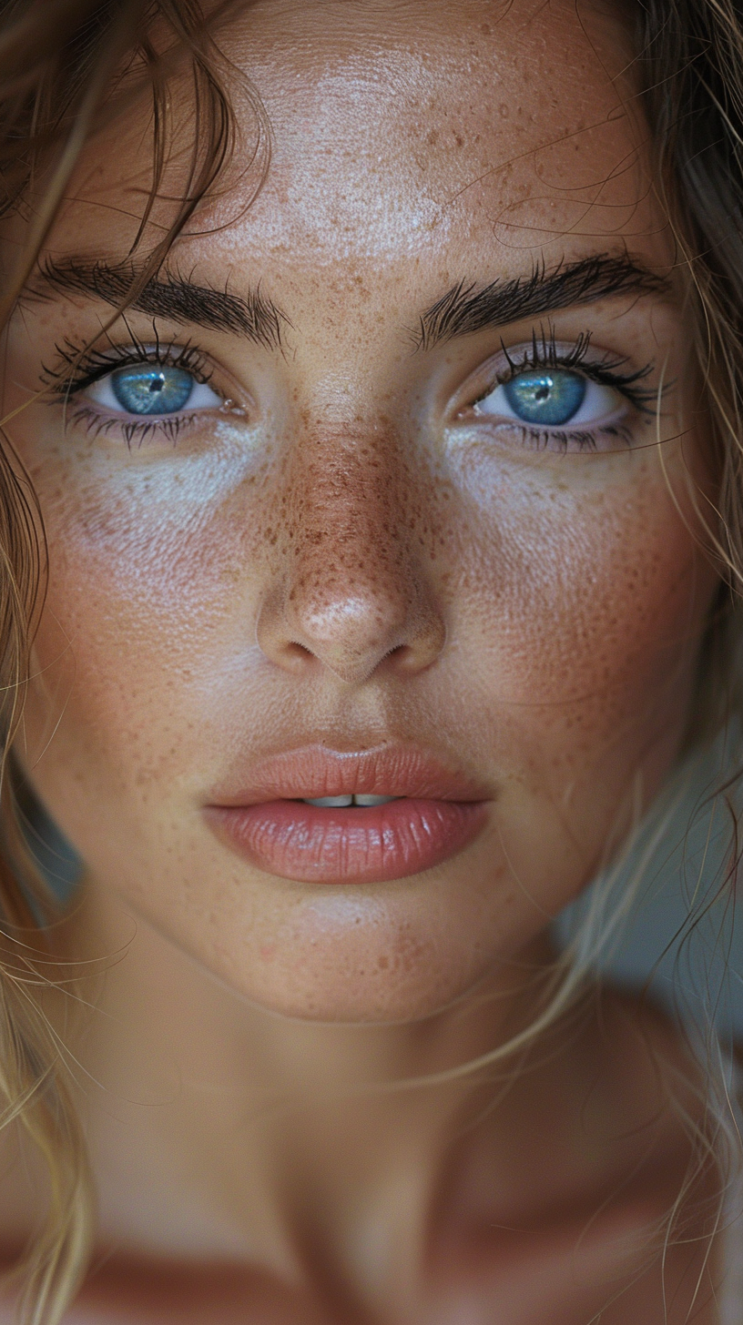 Midjourney prompt: A close-up portrait of an Instagram model with blu... - Midjourney