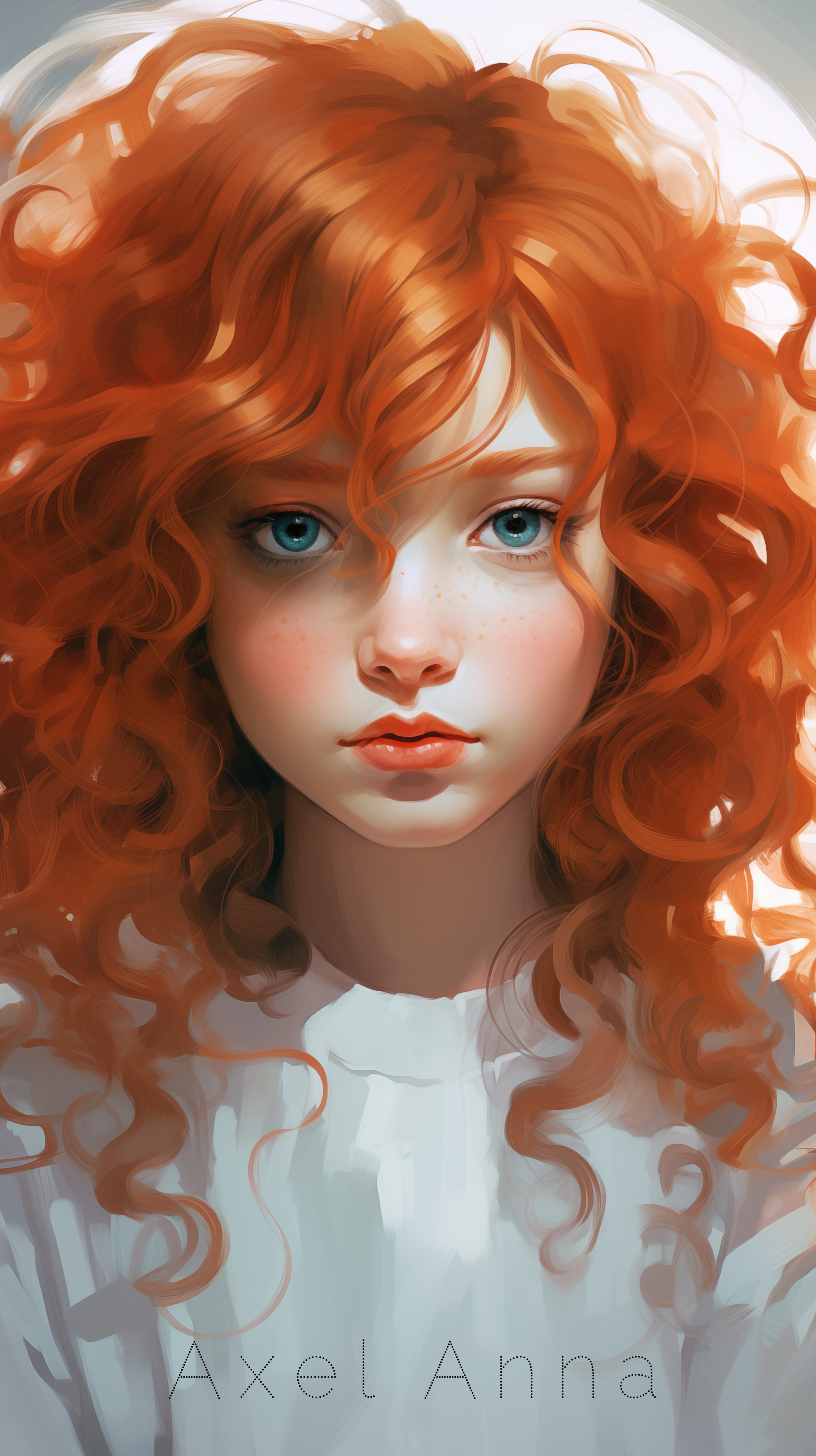 AI generated: Midjourney prompt: a painted girl with curly hair and blue eyes, in t... (Midjourney - Portraits)