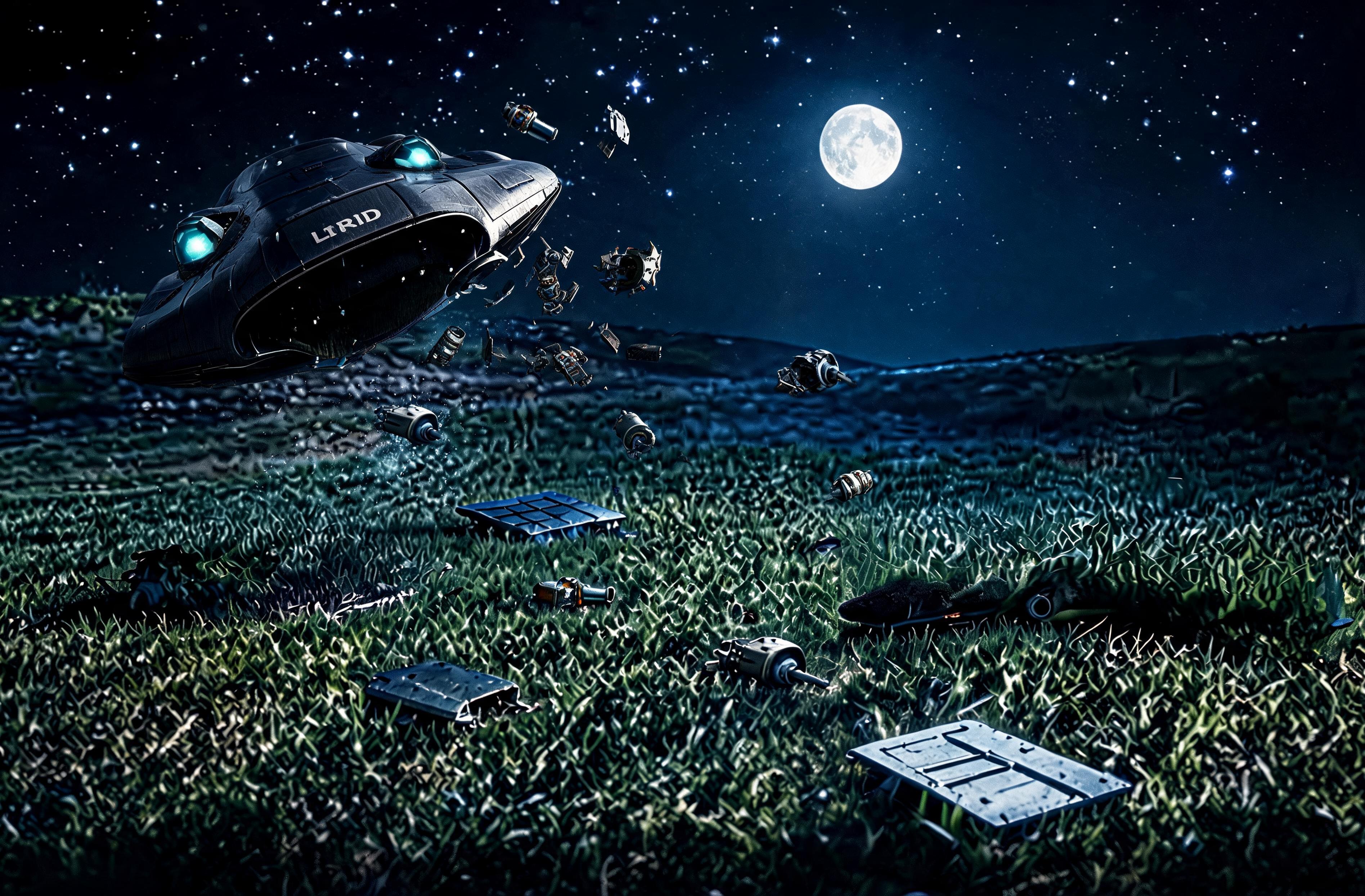 AI generated: Seedream 5 prompt: Turn off the craft's bottom lights and tilt it to ... (Seedream 5 - Concept Art)