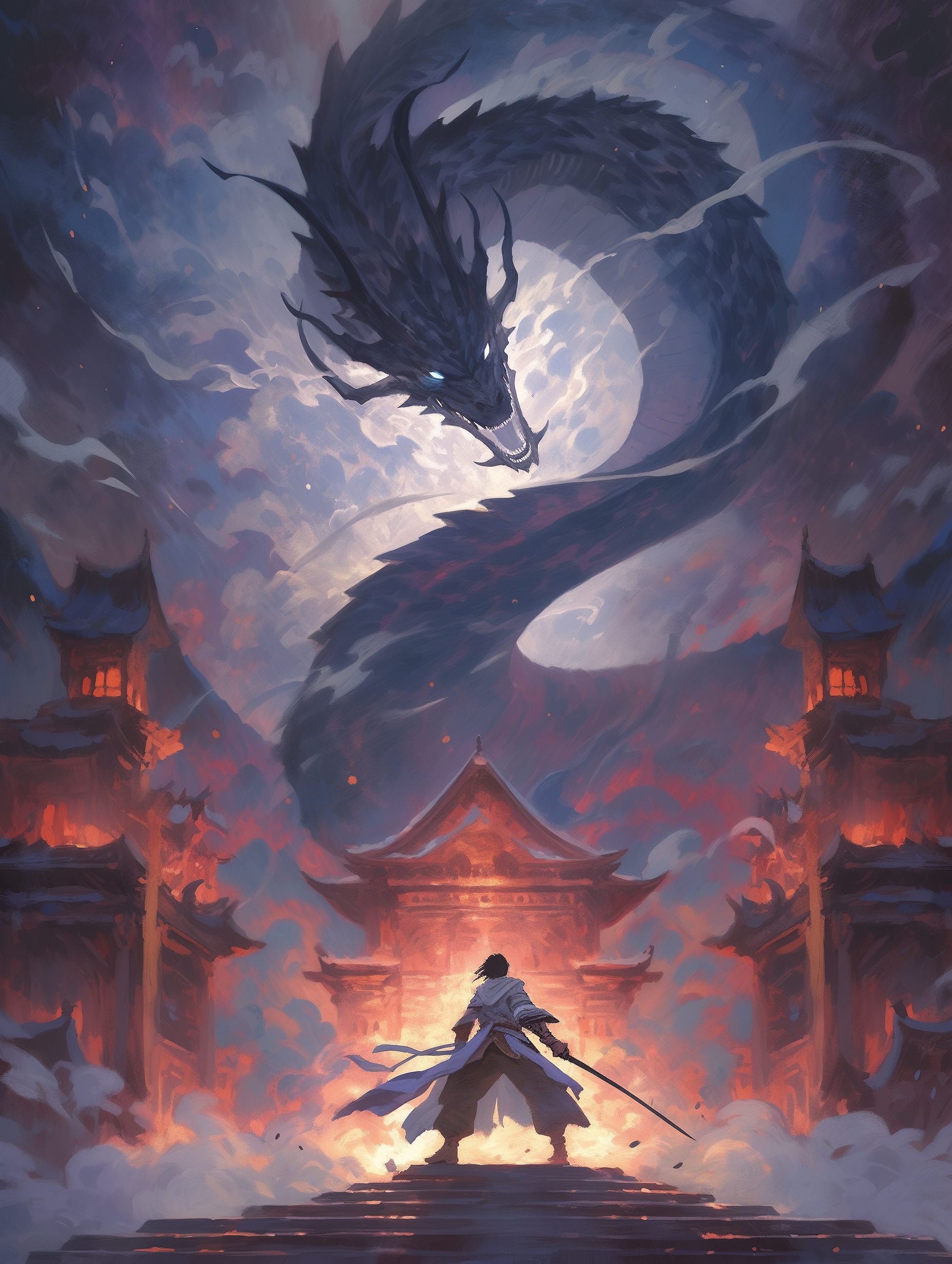 صورة مولدة بالذكاء الاصطناعي: Cloud Shadows and Dragon's Song Splendid (نموذج Midjourney - أنمي)
