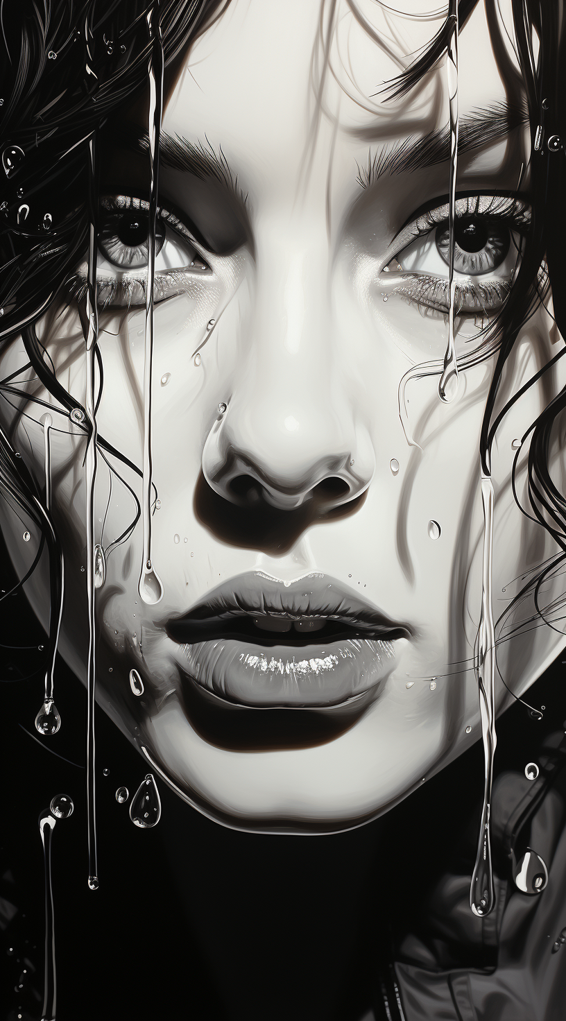 Midjourney prompt: a black and white drawing of a woman's face, in th... - Midjourney