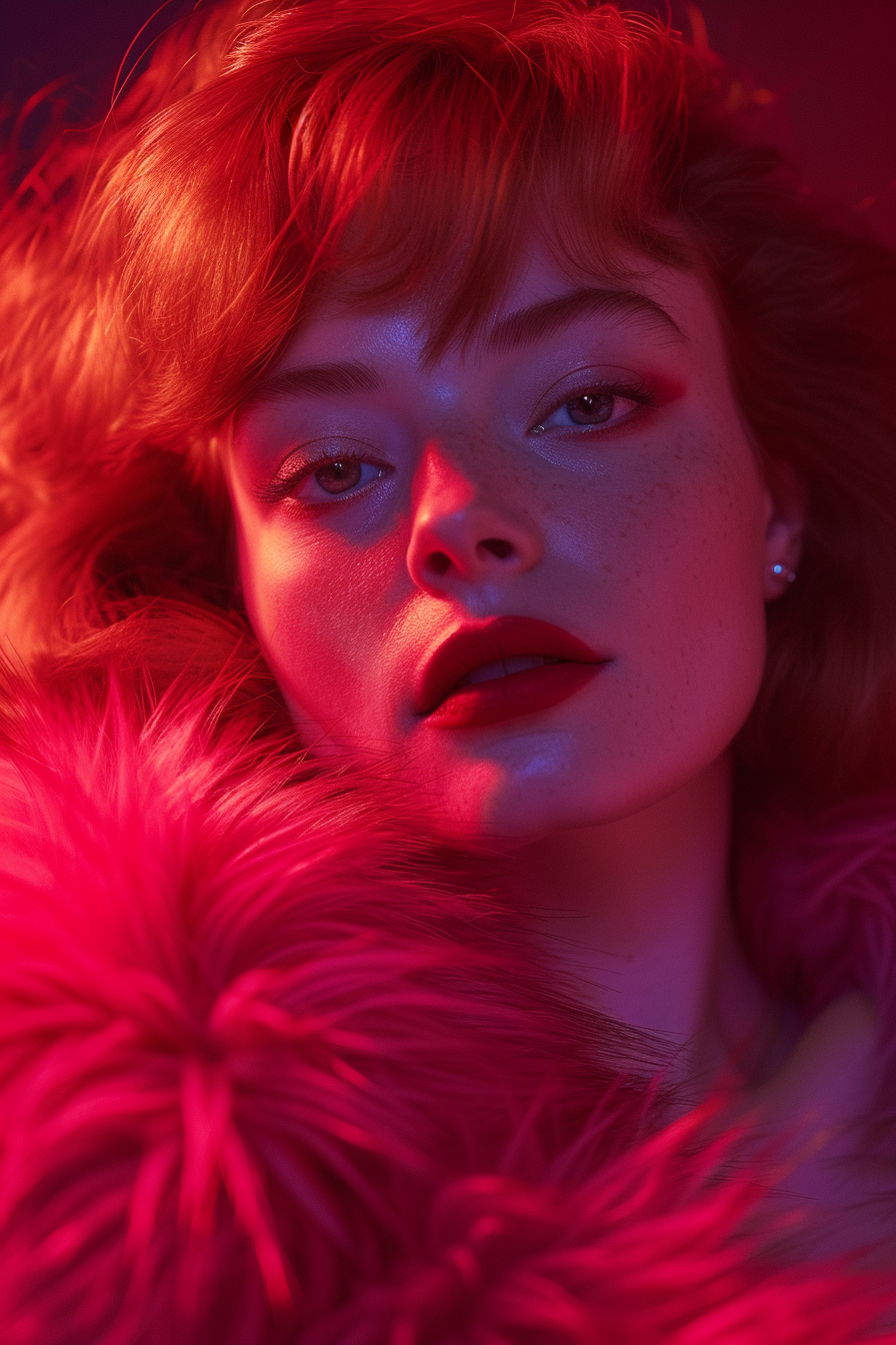 Midjourney prompt: rachel wyeth in her red fur coat, in the style of ... - Midjourney