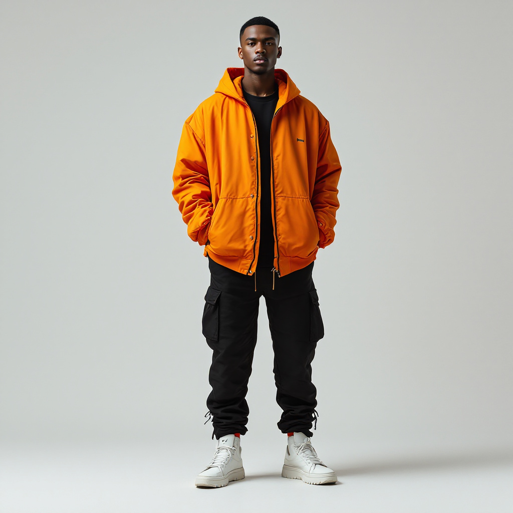 FLUX prompt: BLACK MAN IN HIGH FASHION STREETWEAR FOR WEBSITE - FLUX