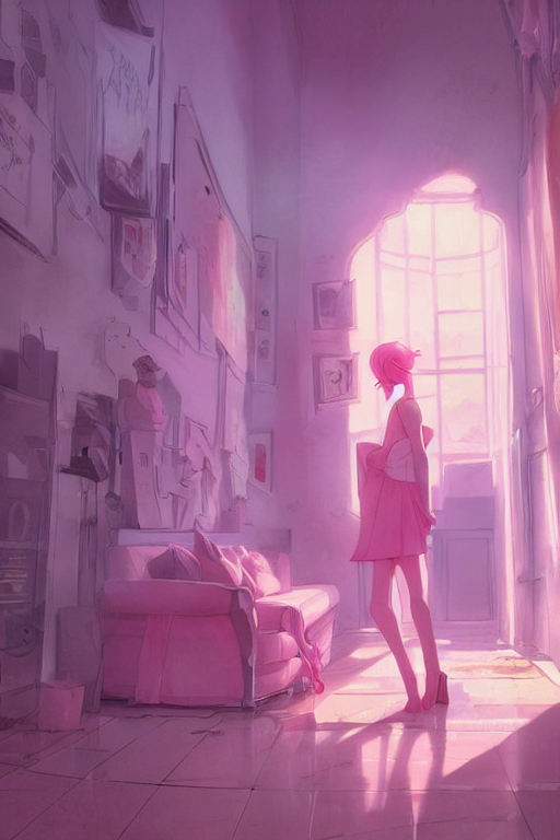 Stable Diffusion prompt: a pink scene, everything is pink...